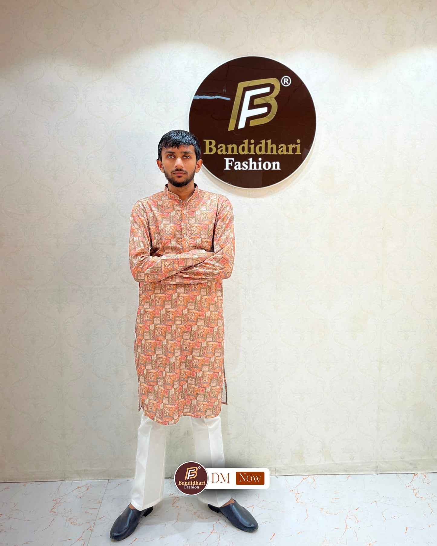Men's Multicolor Printed and Lakhnavi Work Kurta in Rayon Cotton