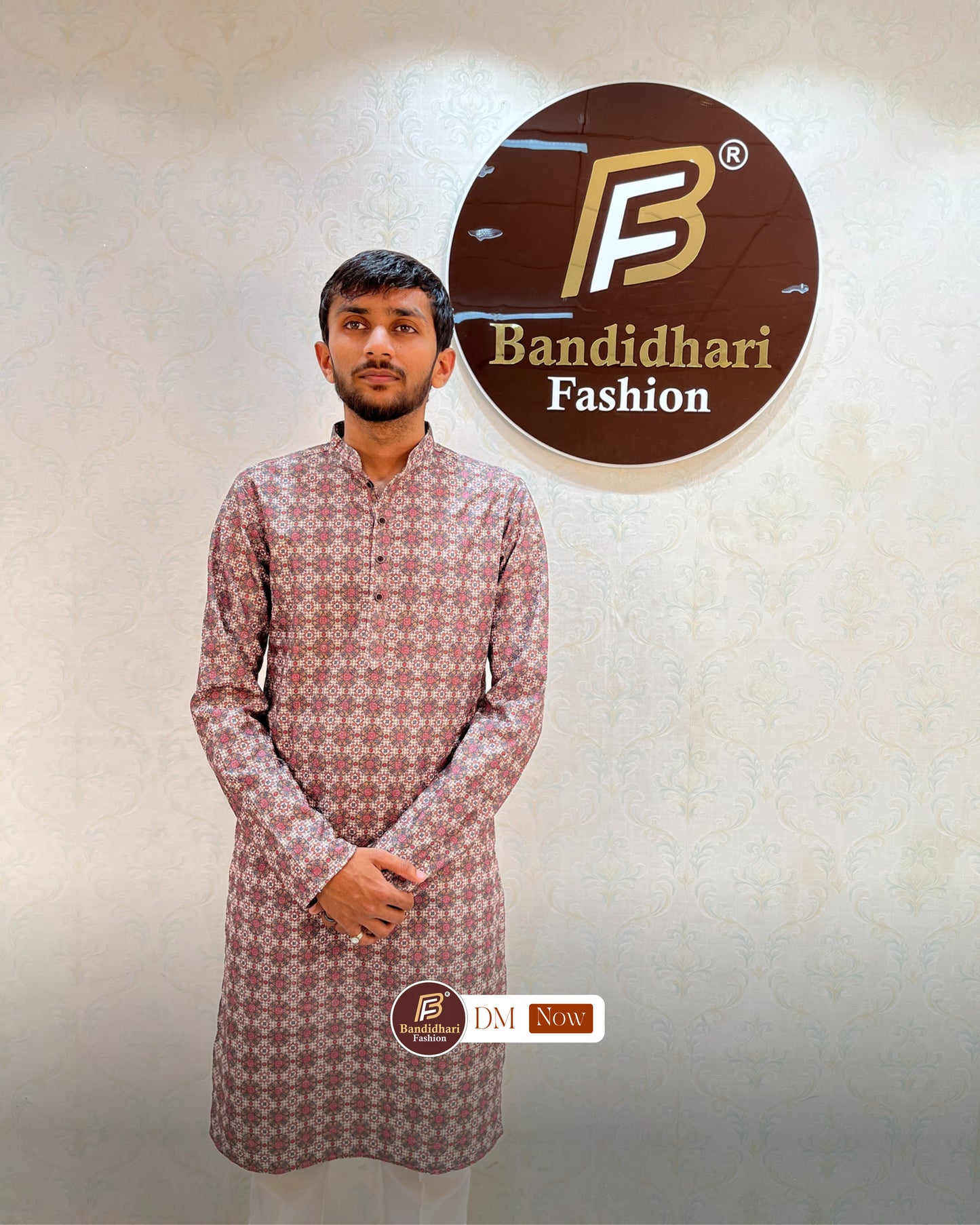 Men's Multicolor Printed and Lakhnavi Work Kurta in Rayon Cotton