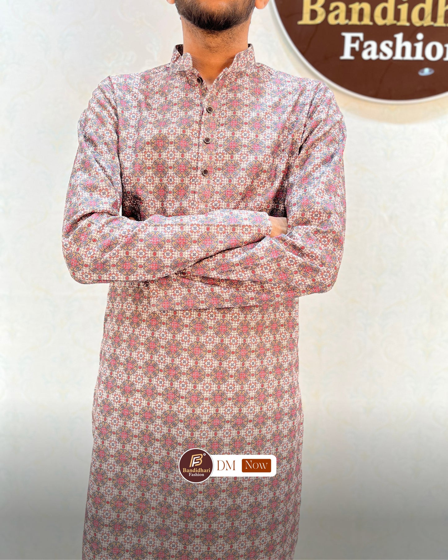 Men's Multicolor Printed and Lakhnavi Work Kurta in Rayon Cotton