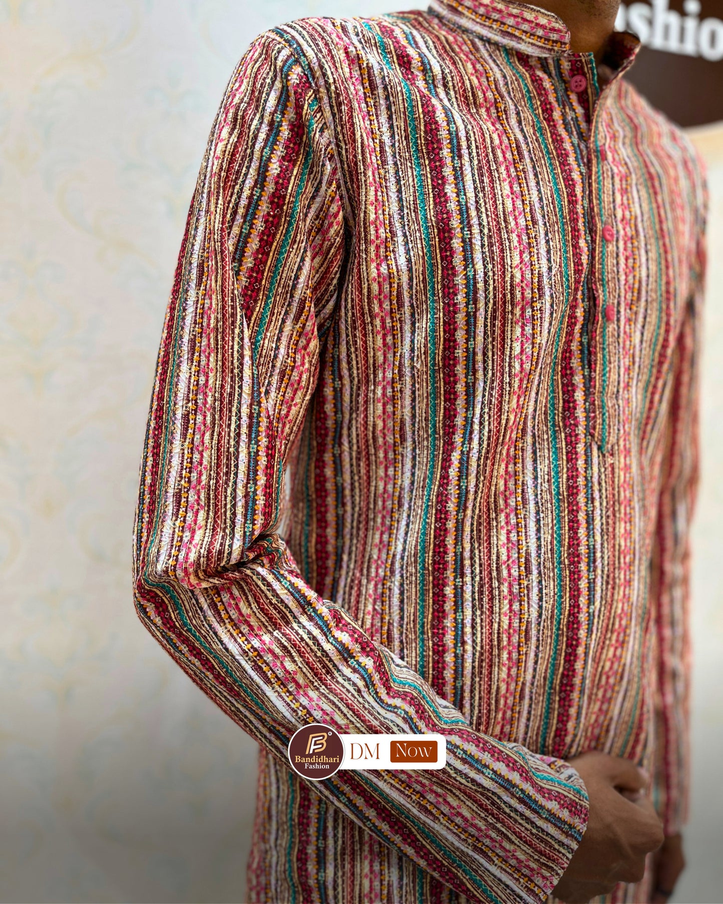 Men's Multicolor Printed and Lakhnavi Work Kurta in Rayon Cotton