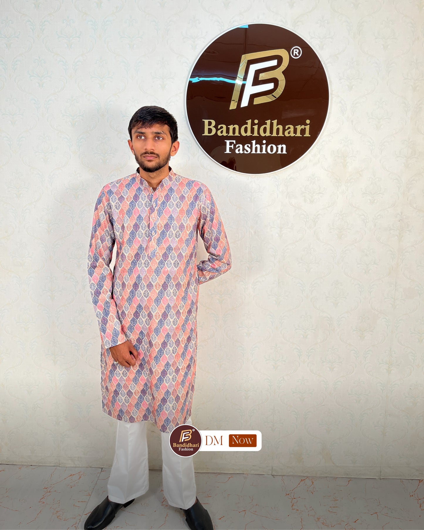 Men's Multicolor Printed and Lakhnavi Work Kurta in Rayon Cotton