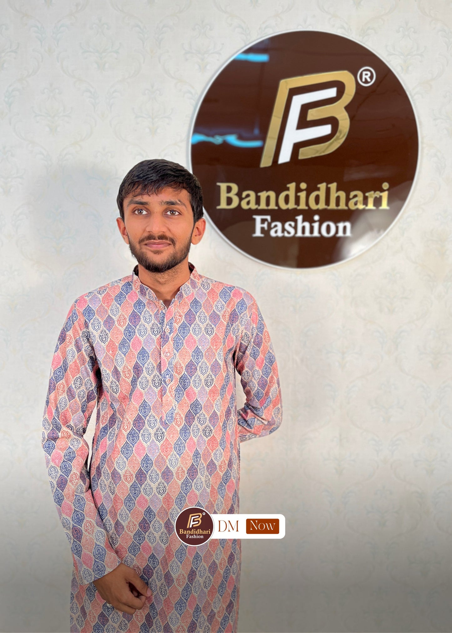 Men's Multicolor Printed and Lakhnavi Work Kurta in Rayon Cotton