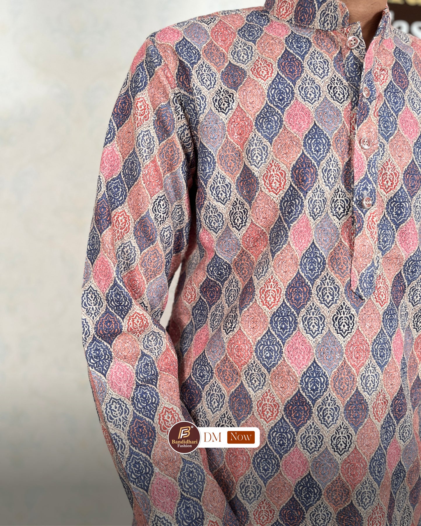 Men's Multicolor Printed and Lakhnavi Work Kurta in Rayon Cotton
