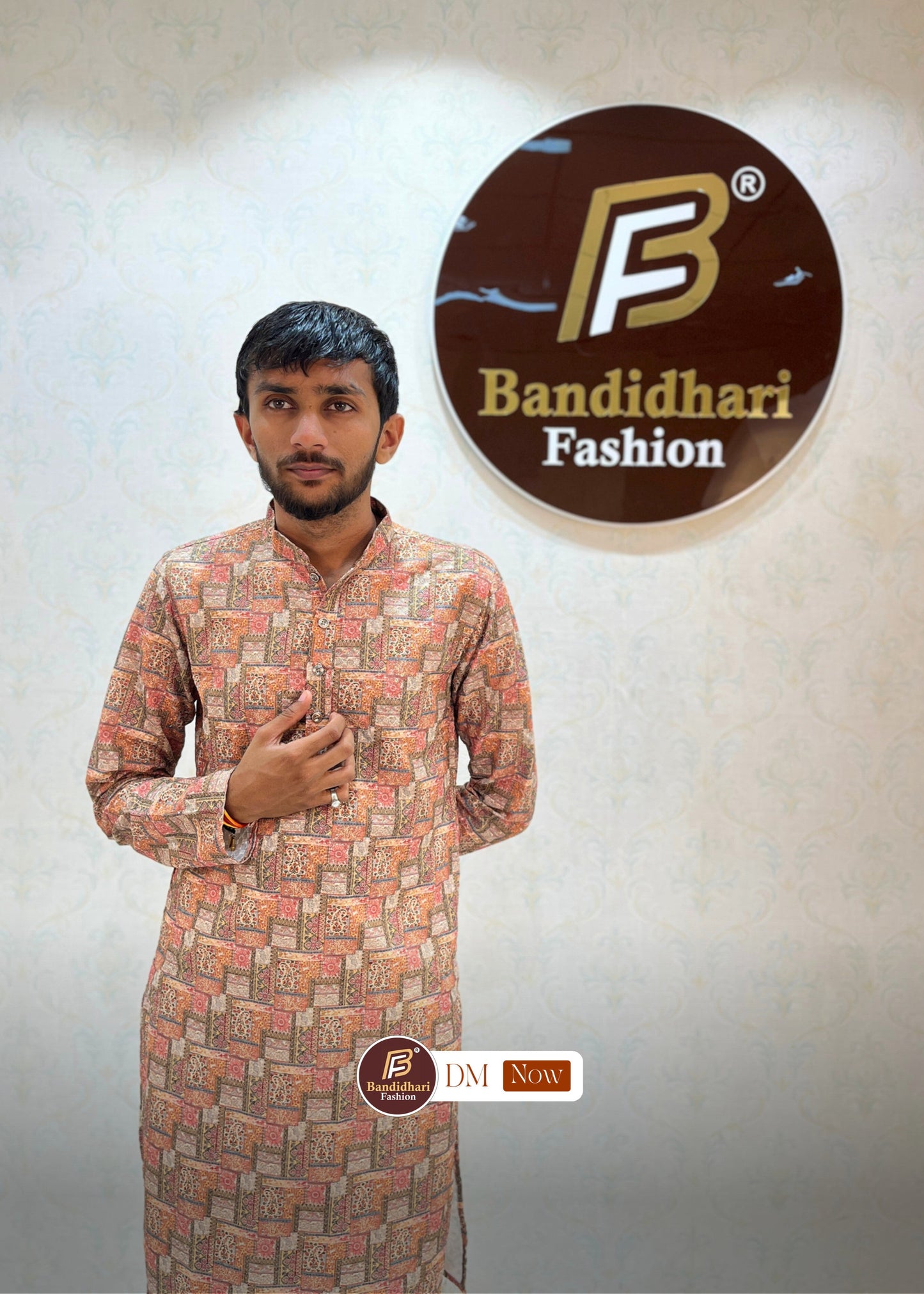 Men's Multicolor Printed and Lakhnavi Work Kurta in Rayon Cotton