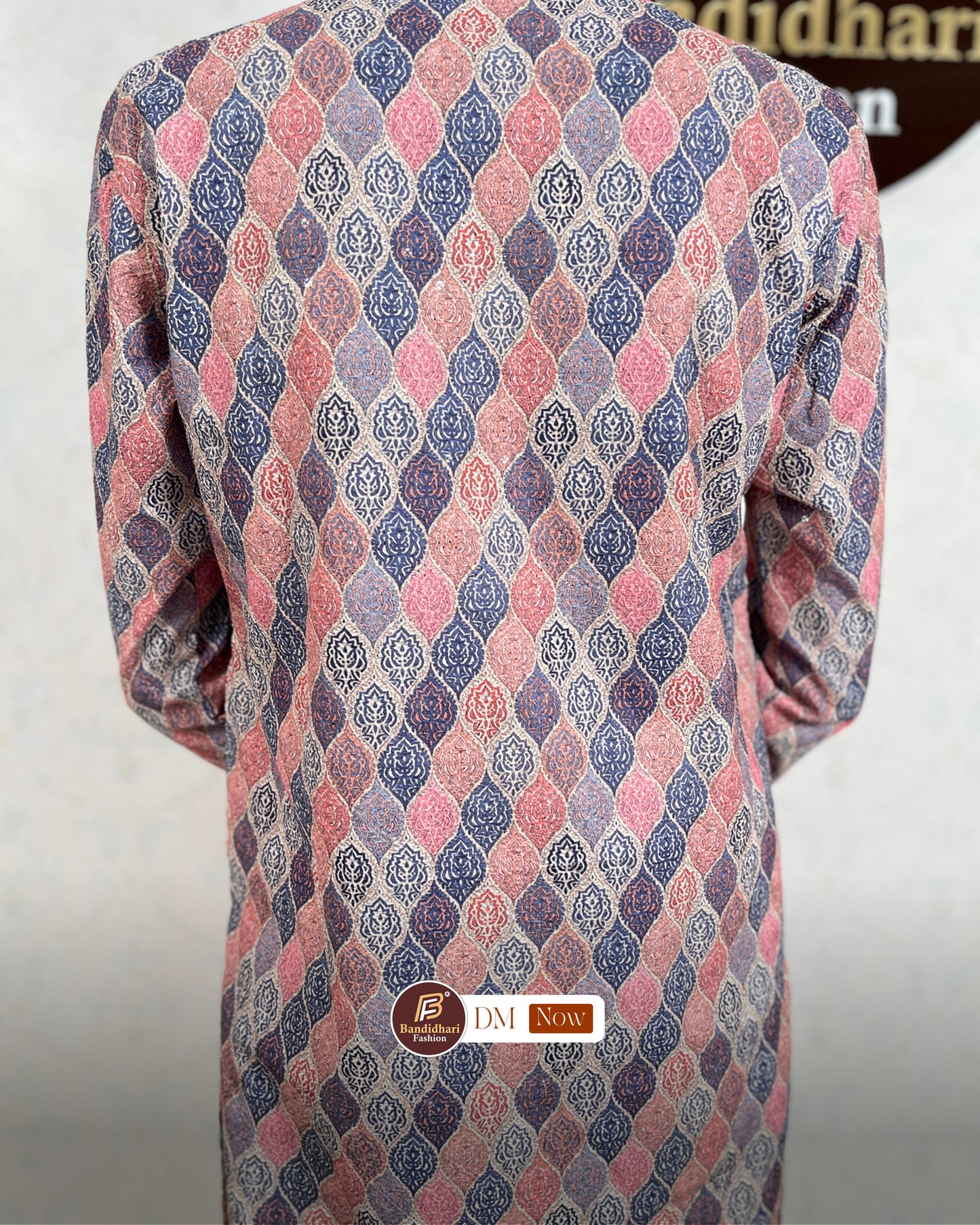 Men's Multicolor Printed and Lakhnavi Work Kurta in Rayon Cotton