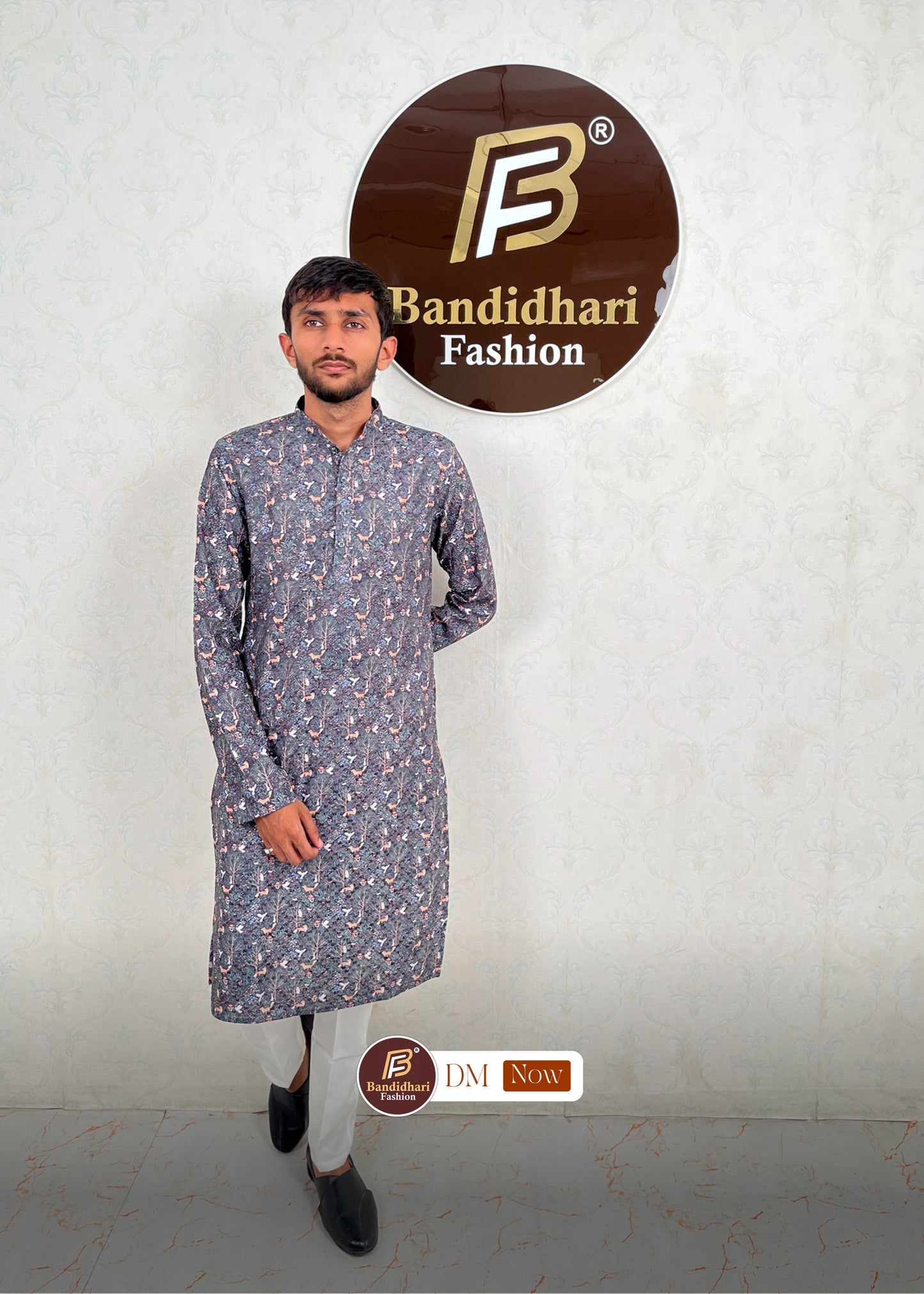 Men's Multicolor Printed and Lakhnavi Work Kurta in Rayon Cotton