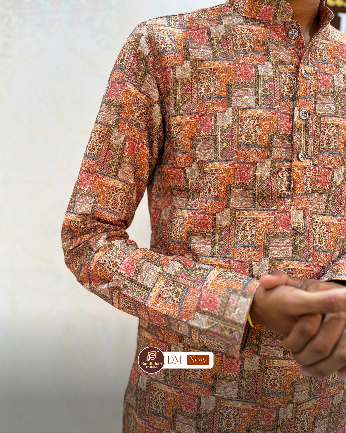Men's Multicolor Printed and Lakhnavi Work Kurta in Rayon Cotton