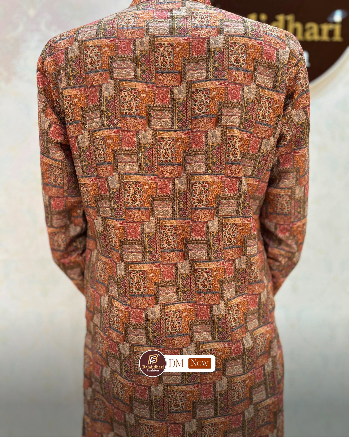 Men's Multicolor Printed and Lakhnavi Work Kurta in Rayon Cotton
