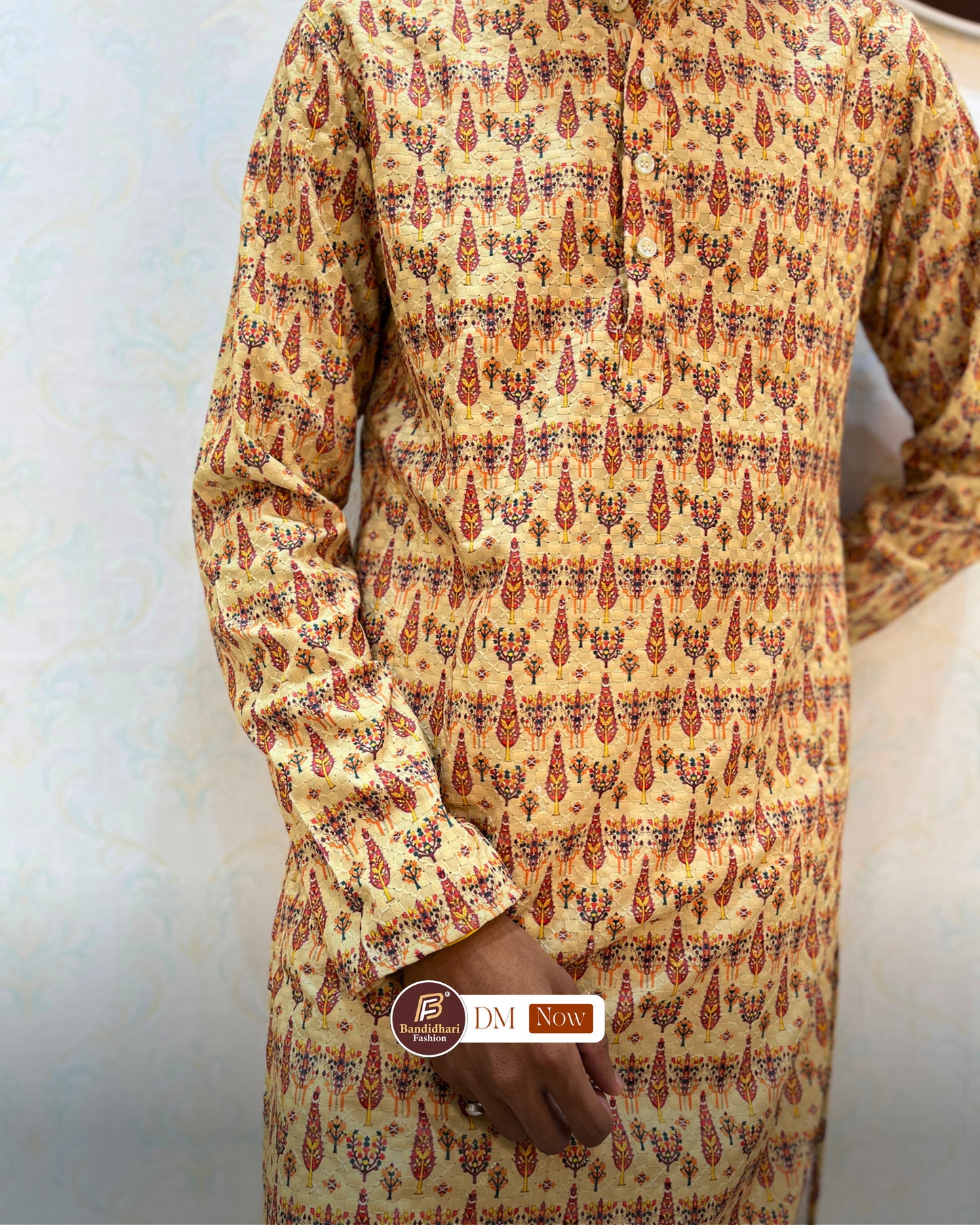 Men's Multicolor Printed and Lakhnavi Work Kurta in Rayon Cotton