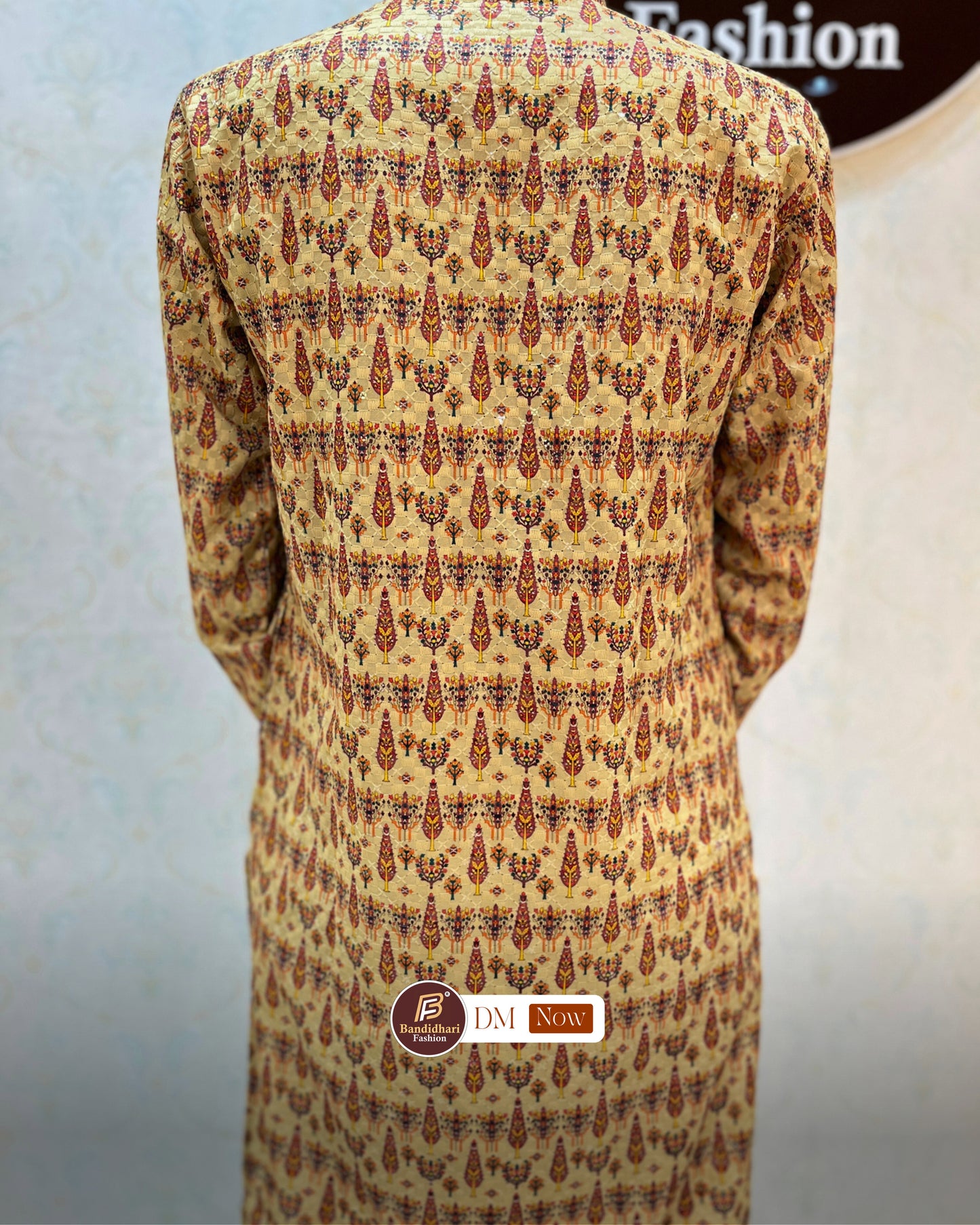 Men's Multicolor Printed and Lakhnavi Work Kurta in Rayon Cotton