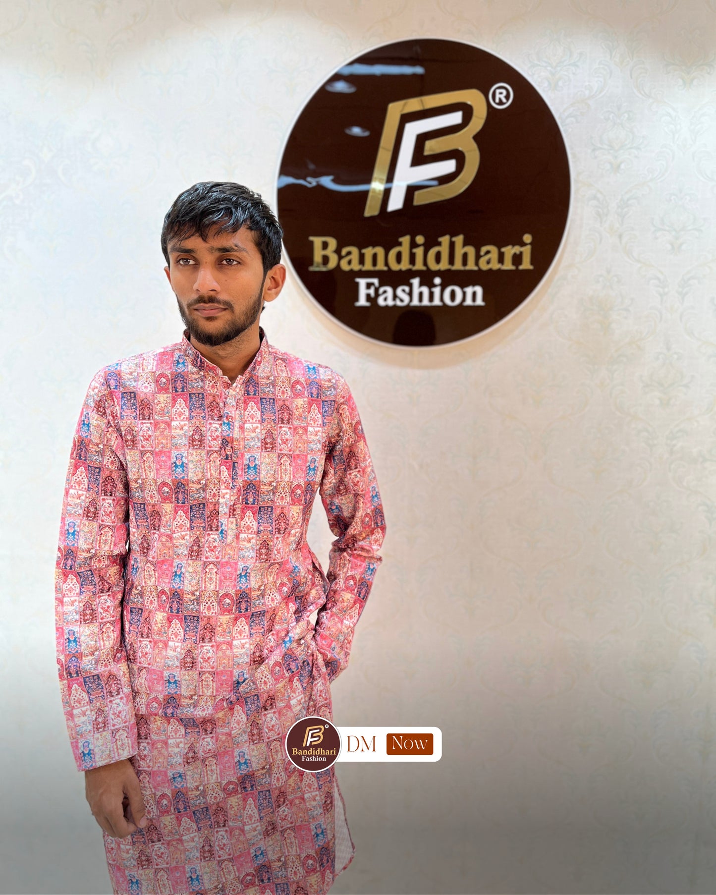 Men's Multicolor Printed and Lakhnavi Work Kurta in Rayon Cotton