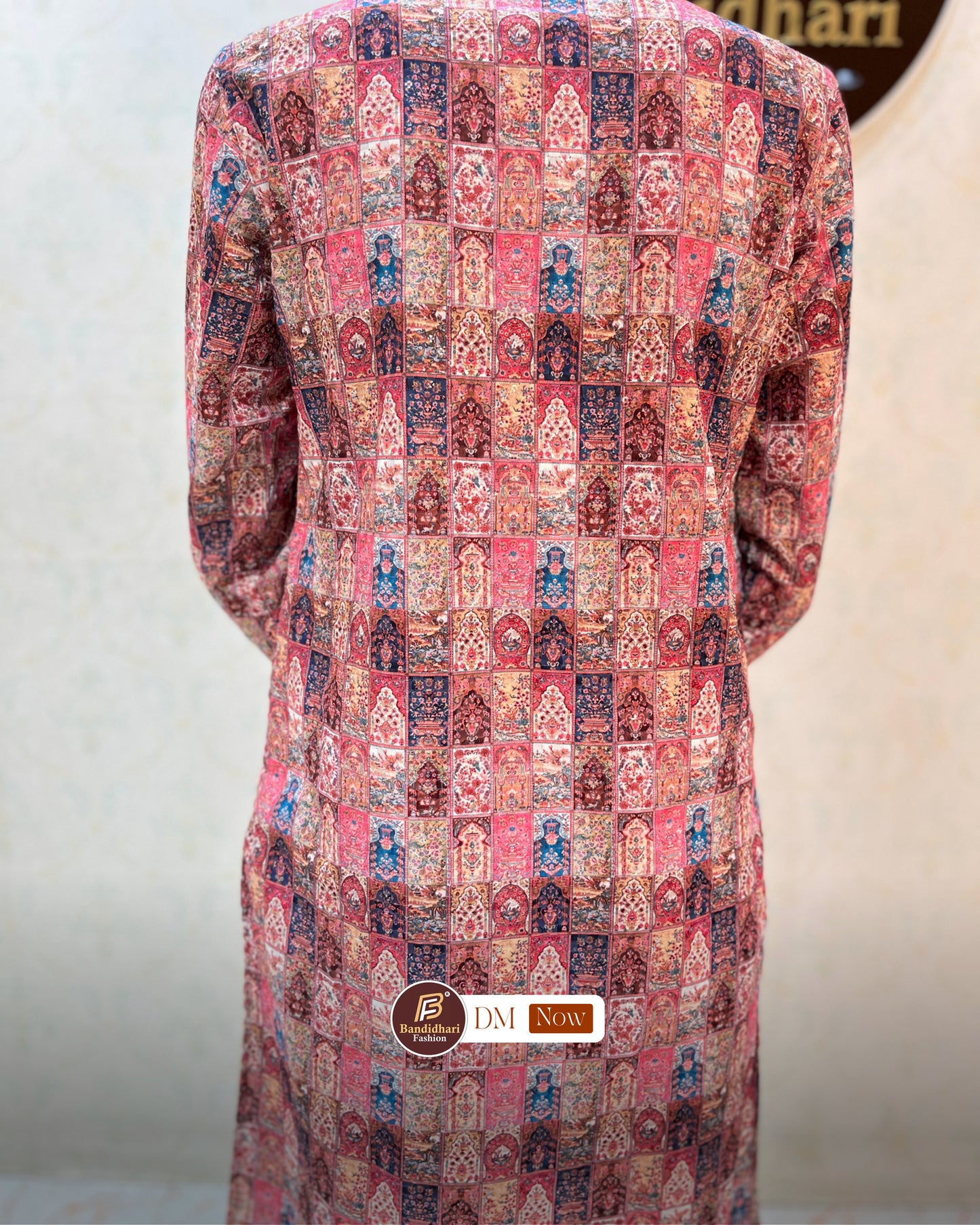 Men's Multicolor Printed and Lakhnavi Work Kurta in Rayon Cotton