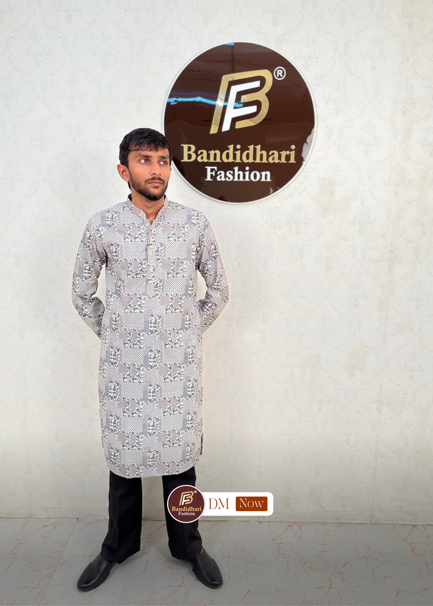 Men's Multicolor Printed and Lakhnavi Work Kurta in Rayon Cotton