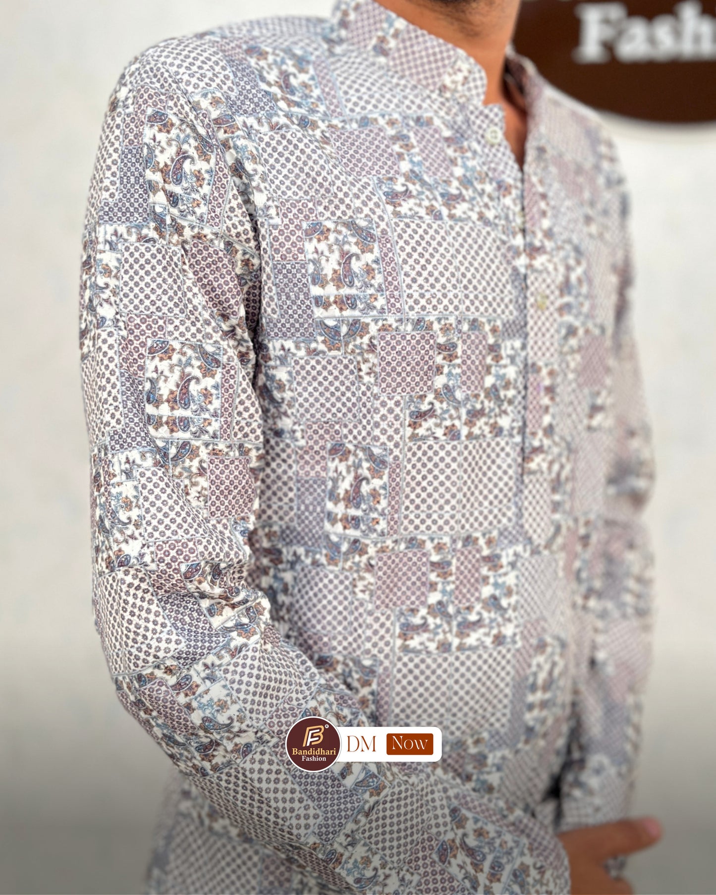 Men's Multicolor Printed and Lakhnavi Work Kurta in Rayon Cotton