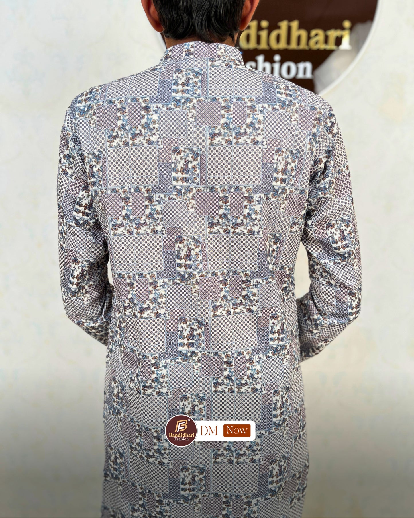 Men's Multicolor Printed and Lakhnavi Work Kurta in Rayon Cotton
