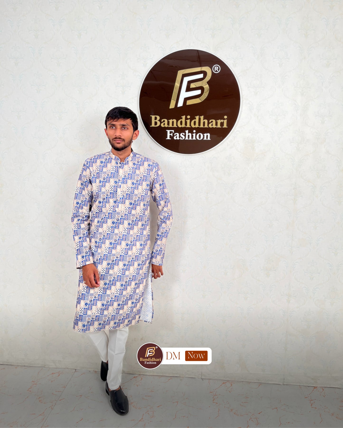 Men's Multicolor Printed and Lakhnavi Work Kurta in Rayon Cotton