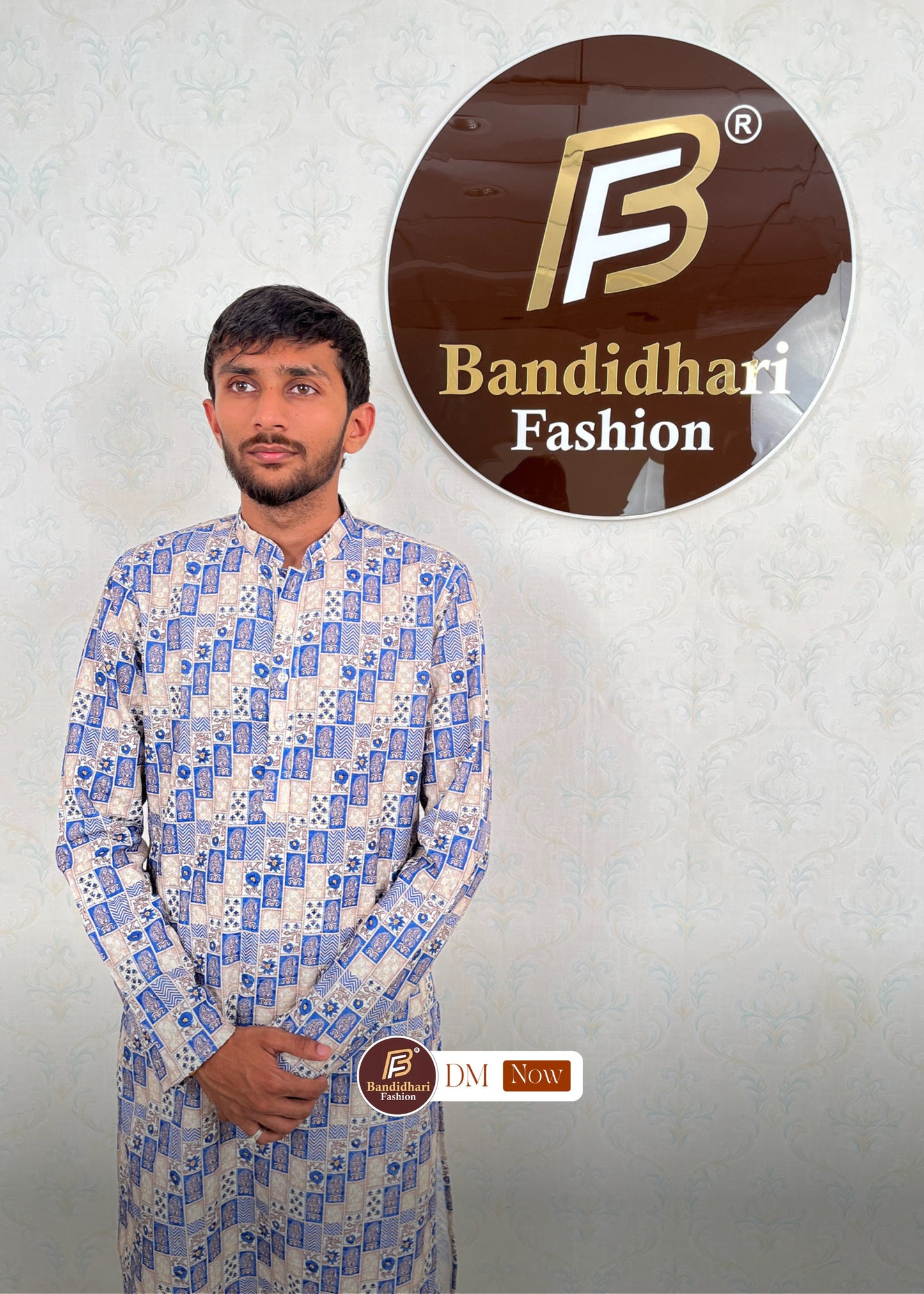 Men's Multicolor Printed and Lakhnavi Work Kurta in Rayon Cotton