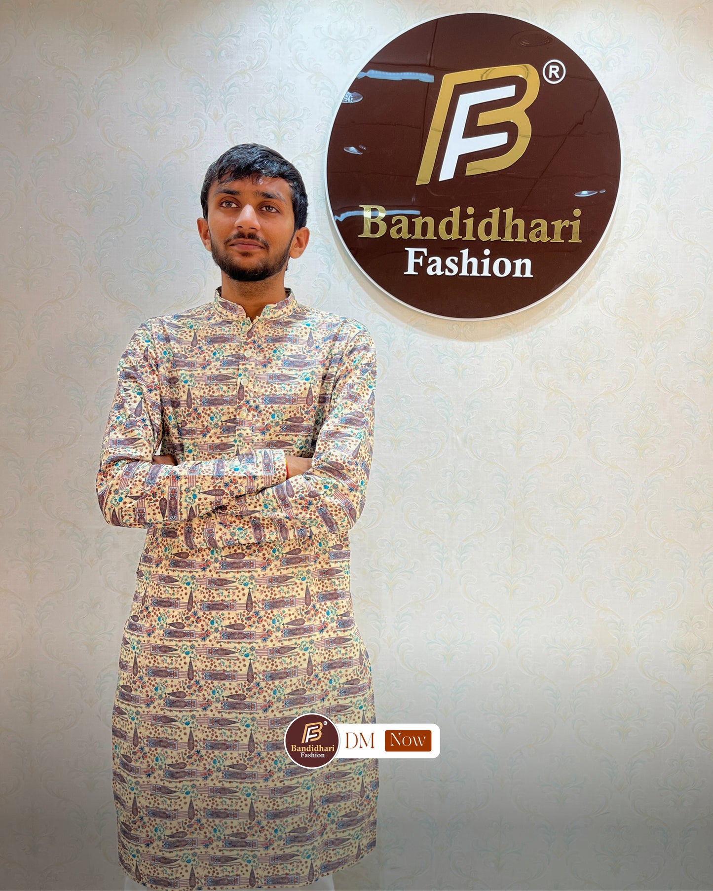Men's Multicolor Printed and Lakhnavi Work Kurta in Rayon Cotton