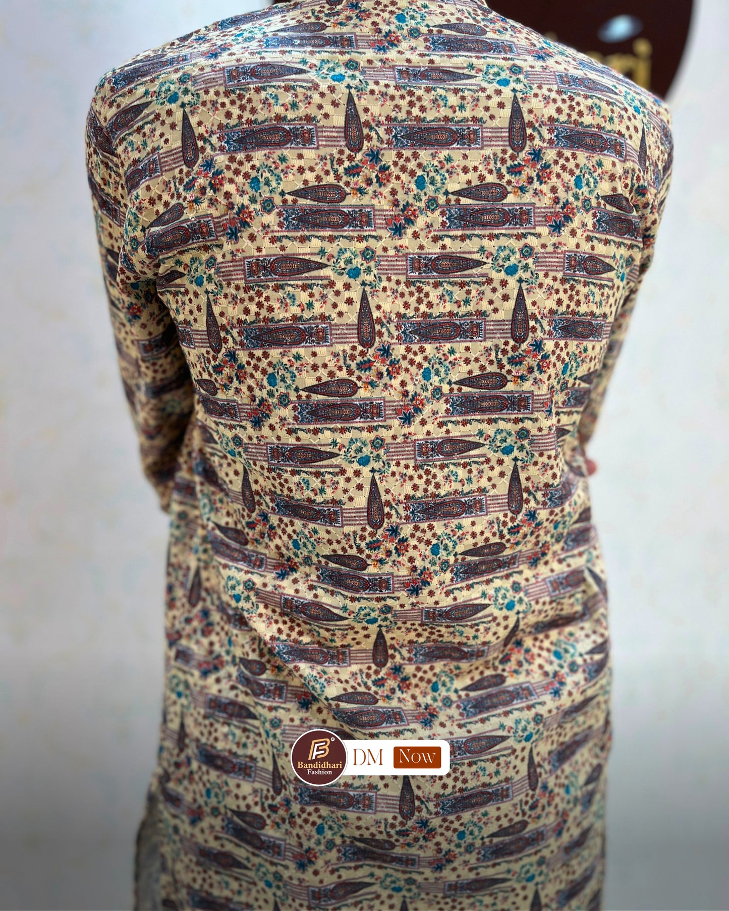 Men's Multicolor Printed and Lakhnavi Work Kurta in Rayon Cotton