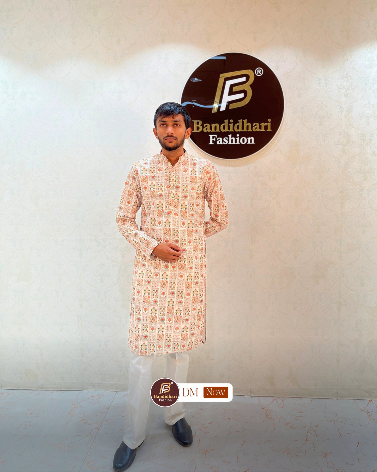 Men's Multicolor Printed and Lakhnavi Work Kurta in Rayon Cotton