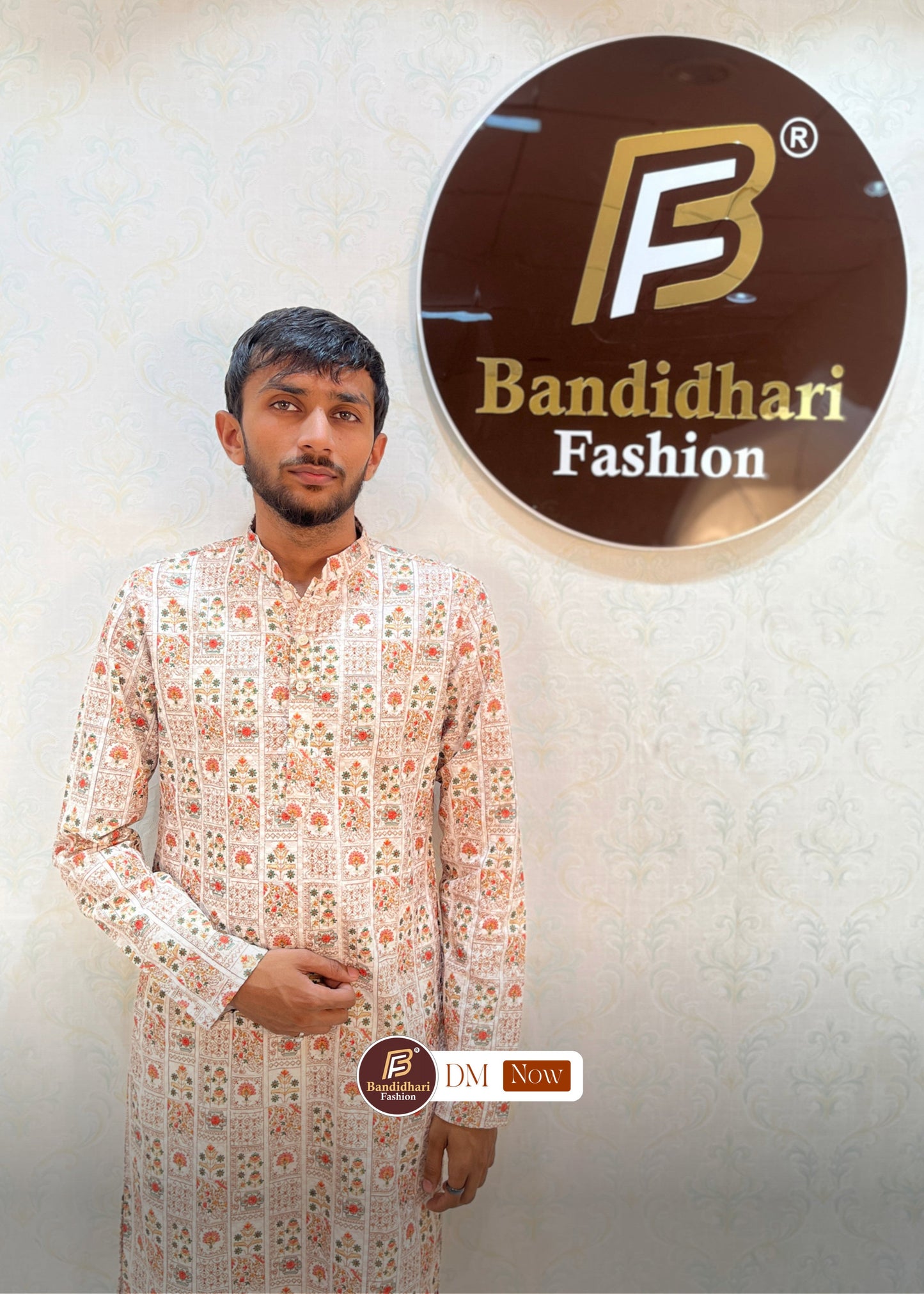 Men's Multicolor Printed and Lakhnavi Work Kurta in Rayon Cotton