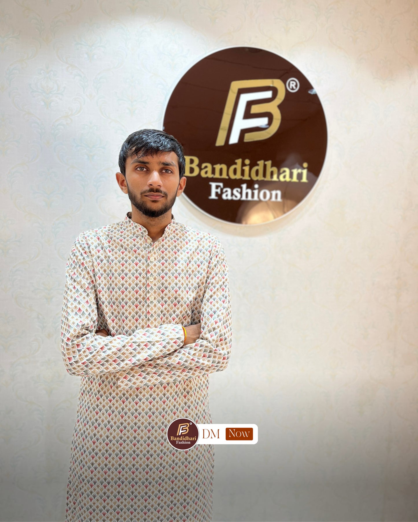 Men's Multicolor Printed and Lakhnavi Work Kurta in Rayon Cotton