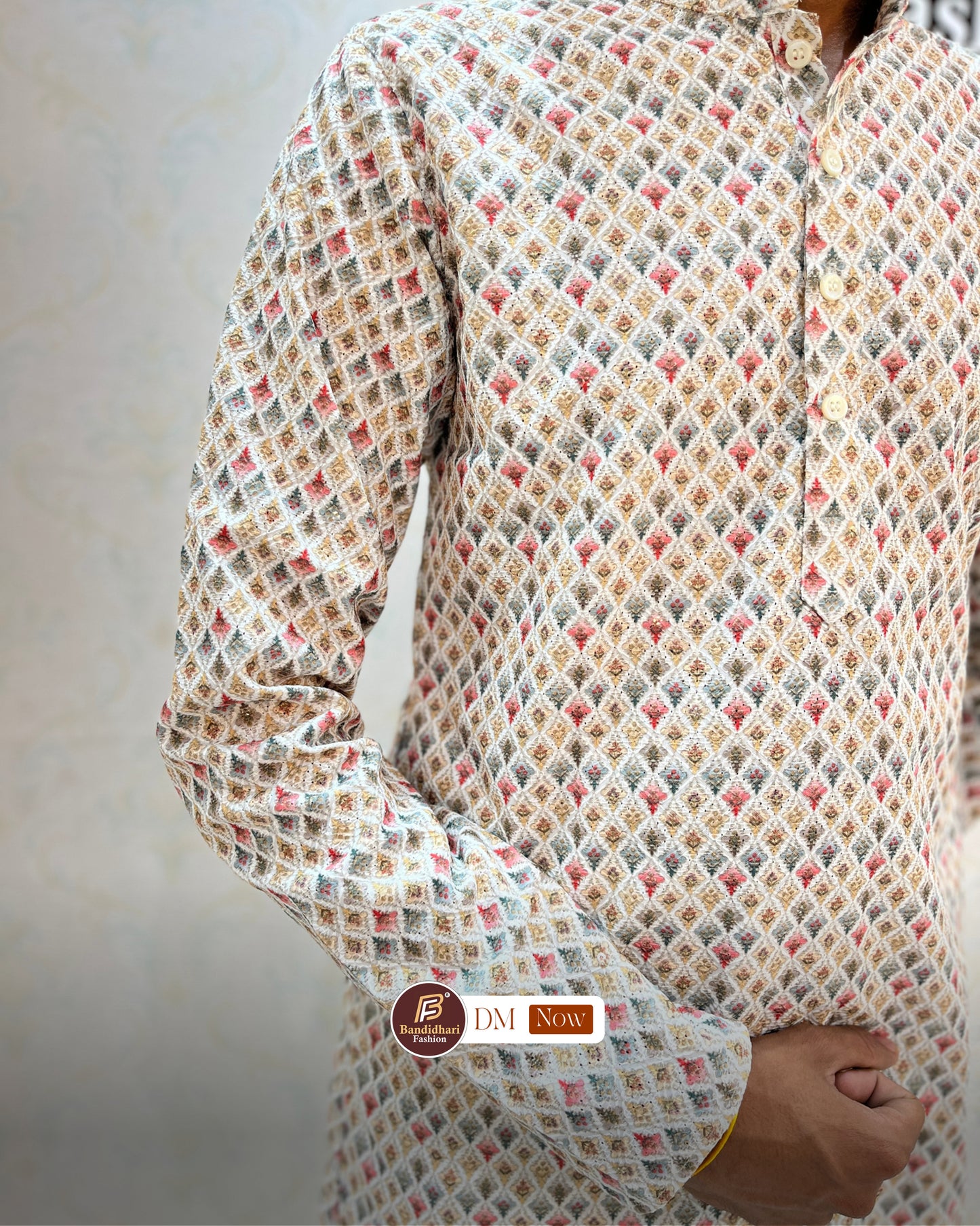 Men's Multicolor Printed and Lakhnavi Work Kurta in Rayon Cotton
