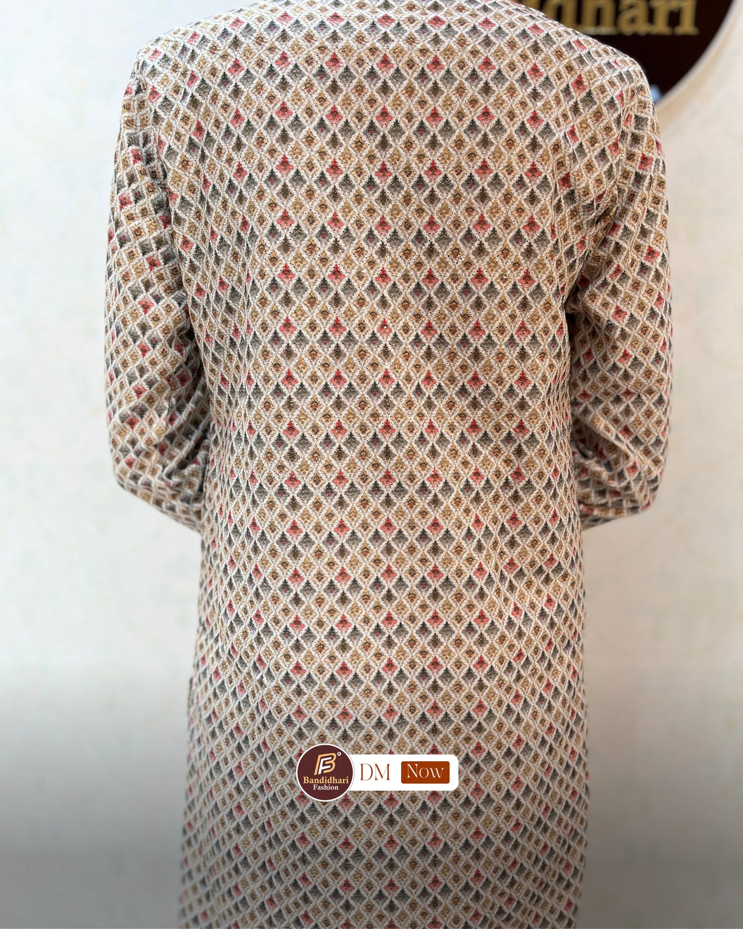 Men's Multicolor Printed and Lakhnavi Work Kurta in Rayon Cotton