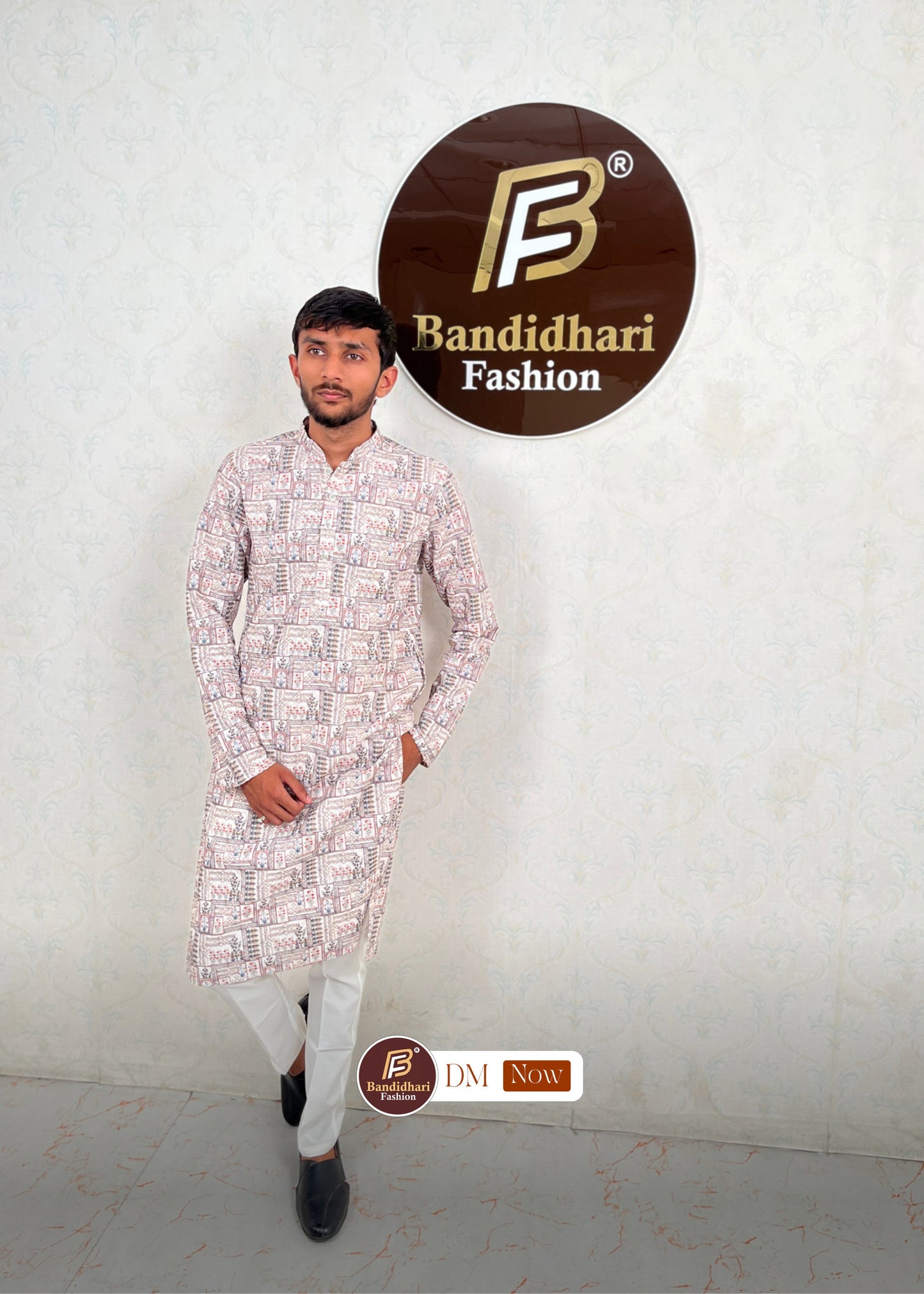 Men's Multicolor Printed and Lakhnavi Work Kurta in Rayon Cotton