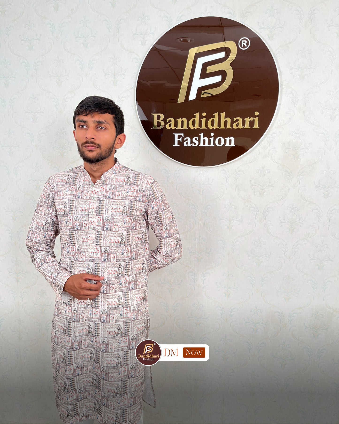 Men's Multicolor Printed and Lakhnavi Work Kurta in Rayon Cotton