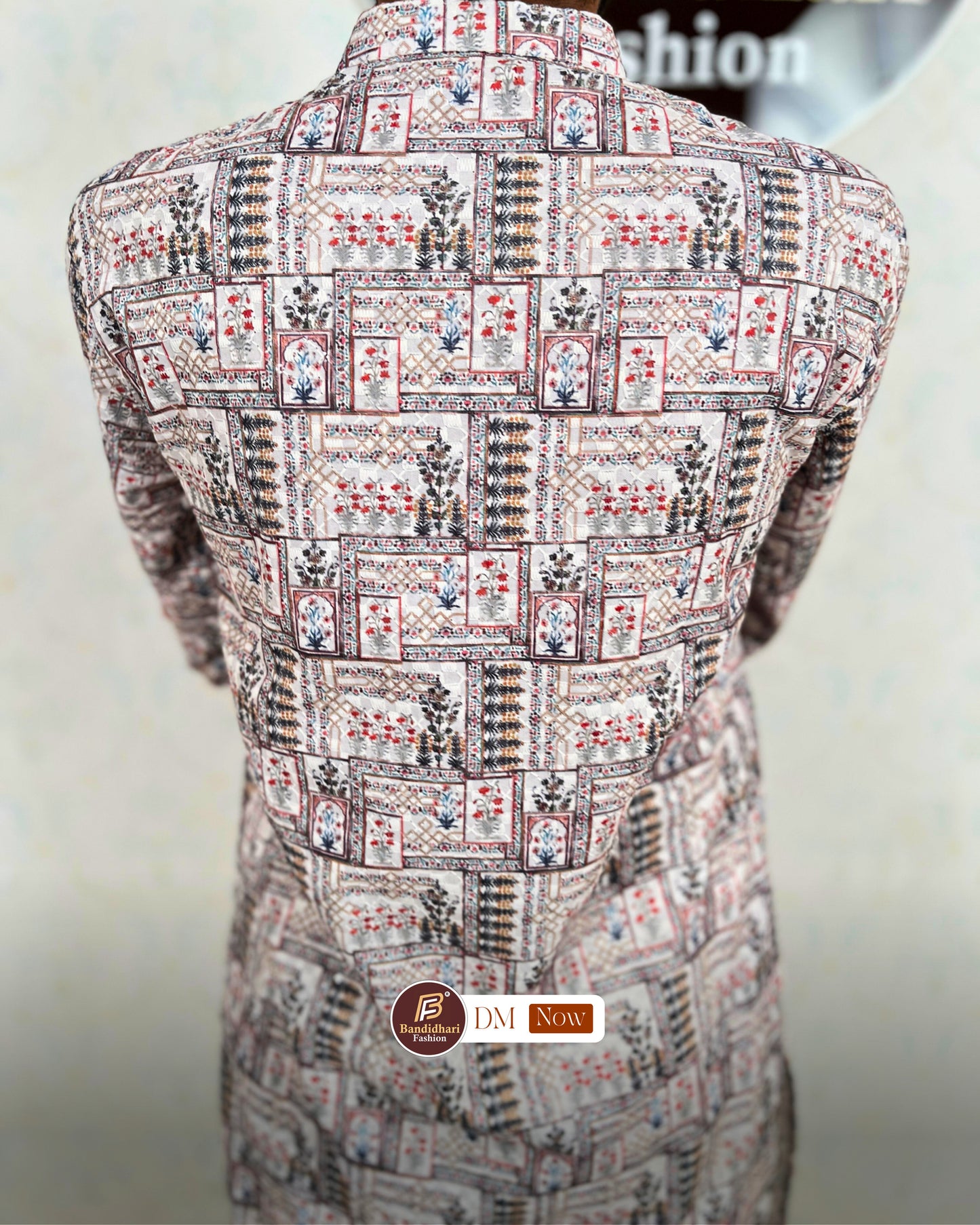 Men's Multicolor Printed and Lakhnavi Work Kurta in Rayon Cotton