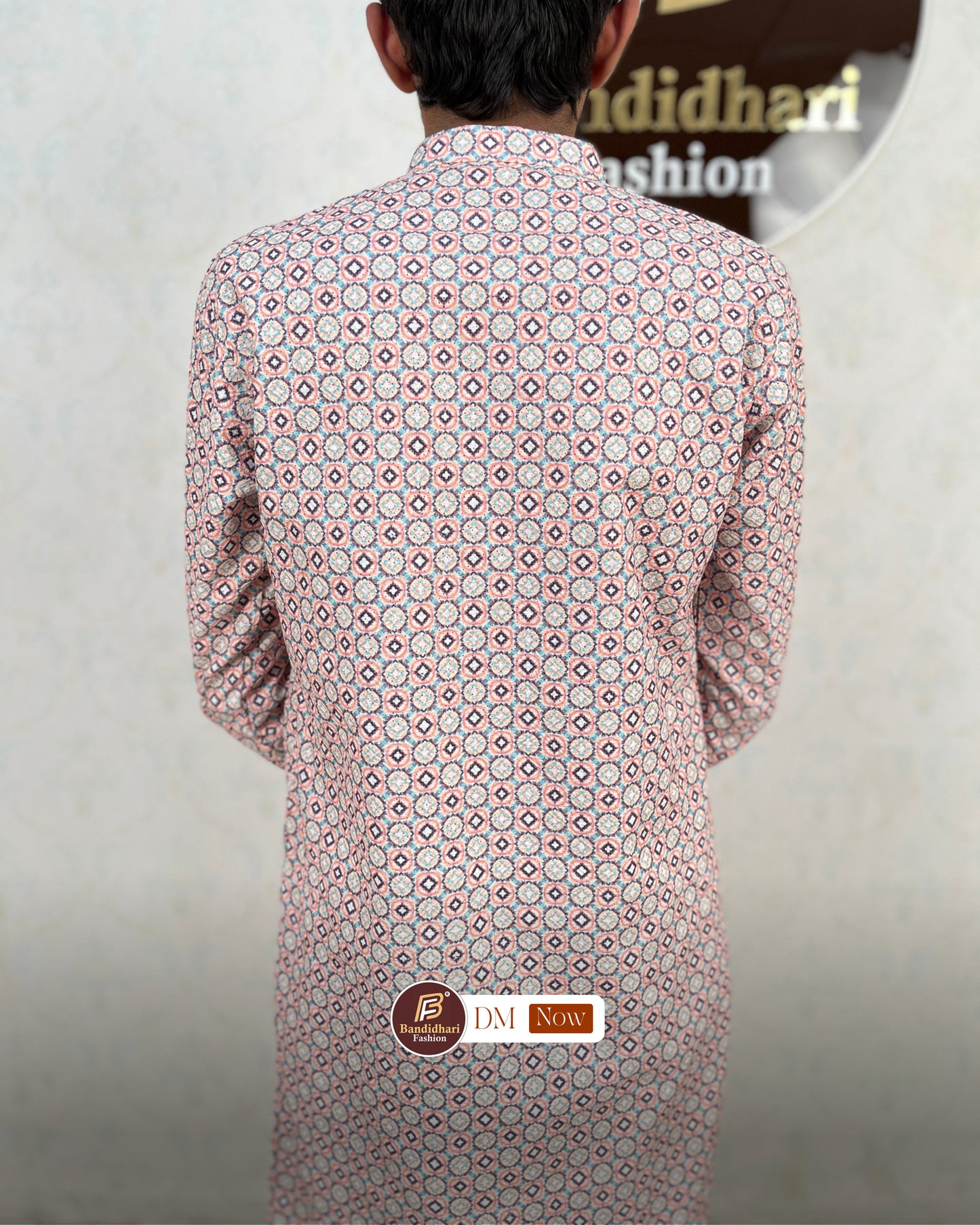 Men's Multicolor Printed and Lakhnavi Work Kurta in Rayon Cotton