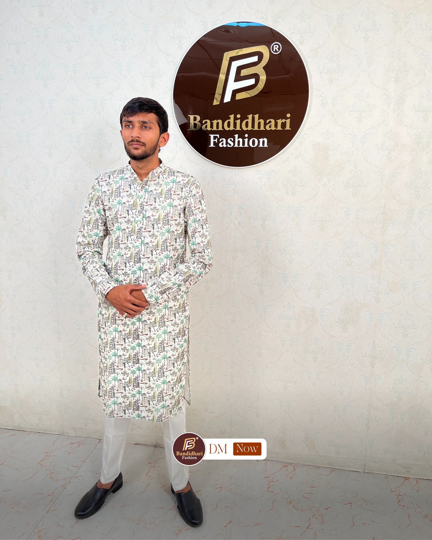 Men's Multicolor Printed and Lakhnavi Work Kurta in Rayon Cotton