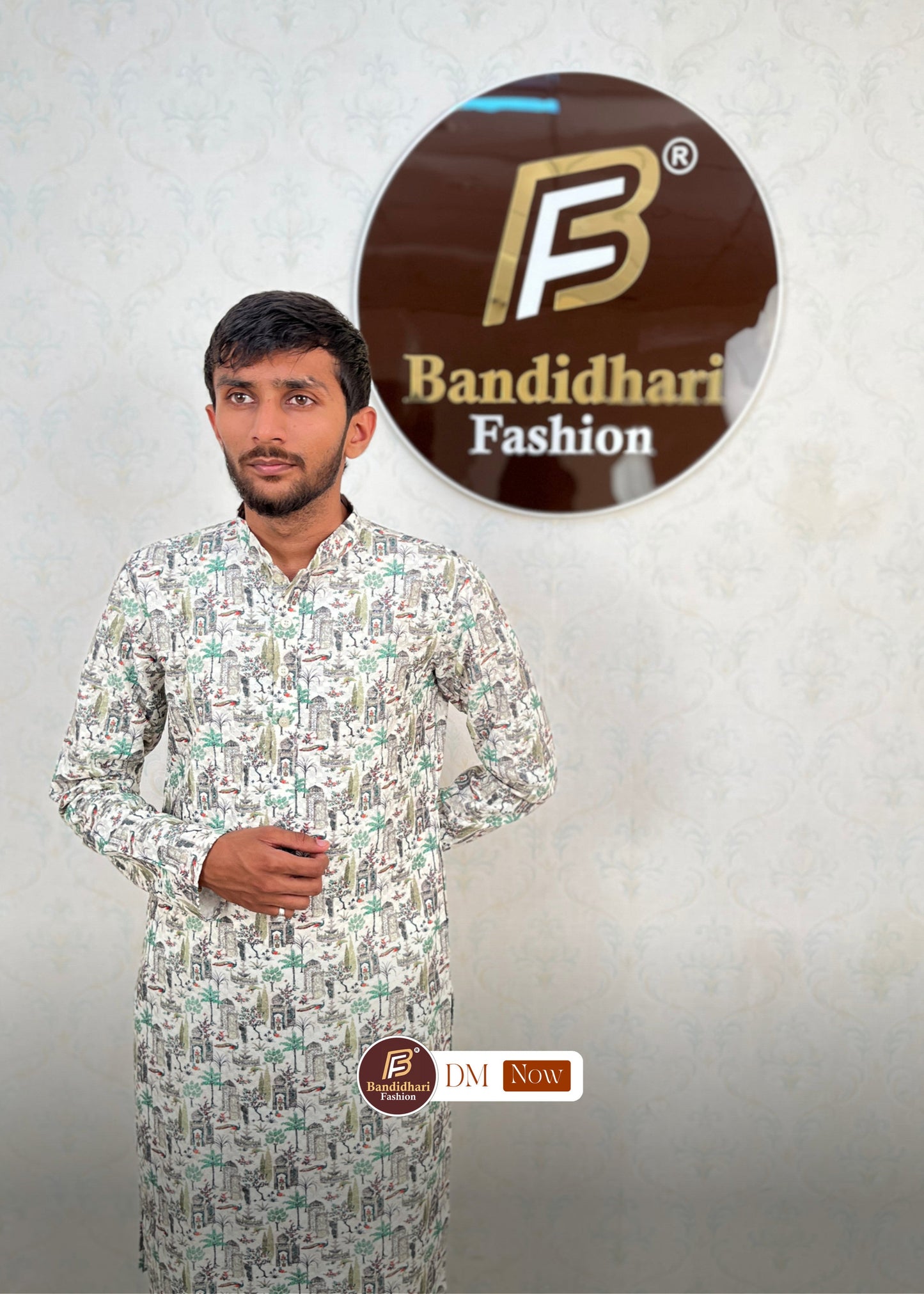 Men's Multicolor Printed and Lakhnavi Work Kurta in Rayon Cotton