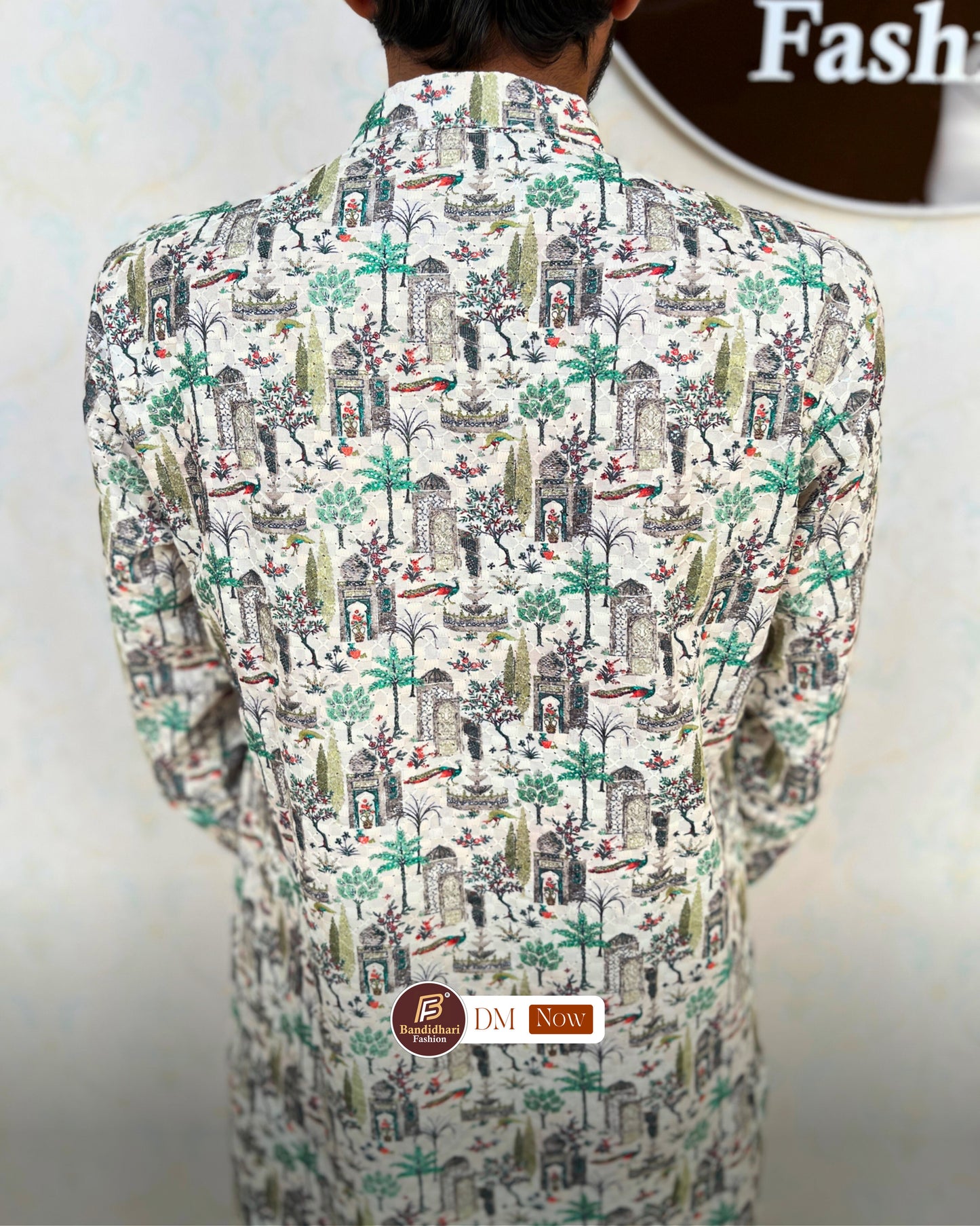 Men's Multicolor Printed and Lakhnavi Work Kurta in Rayon Cotton