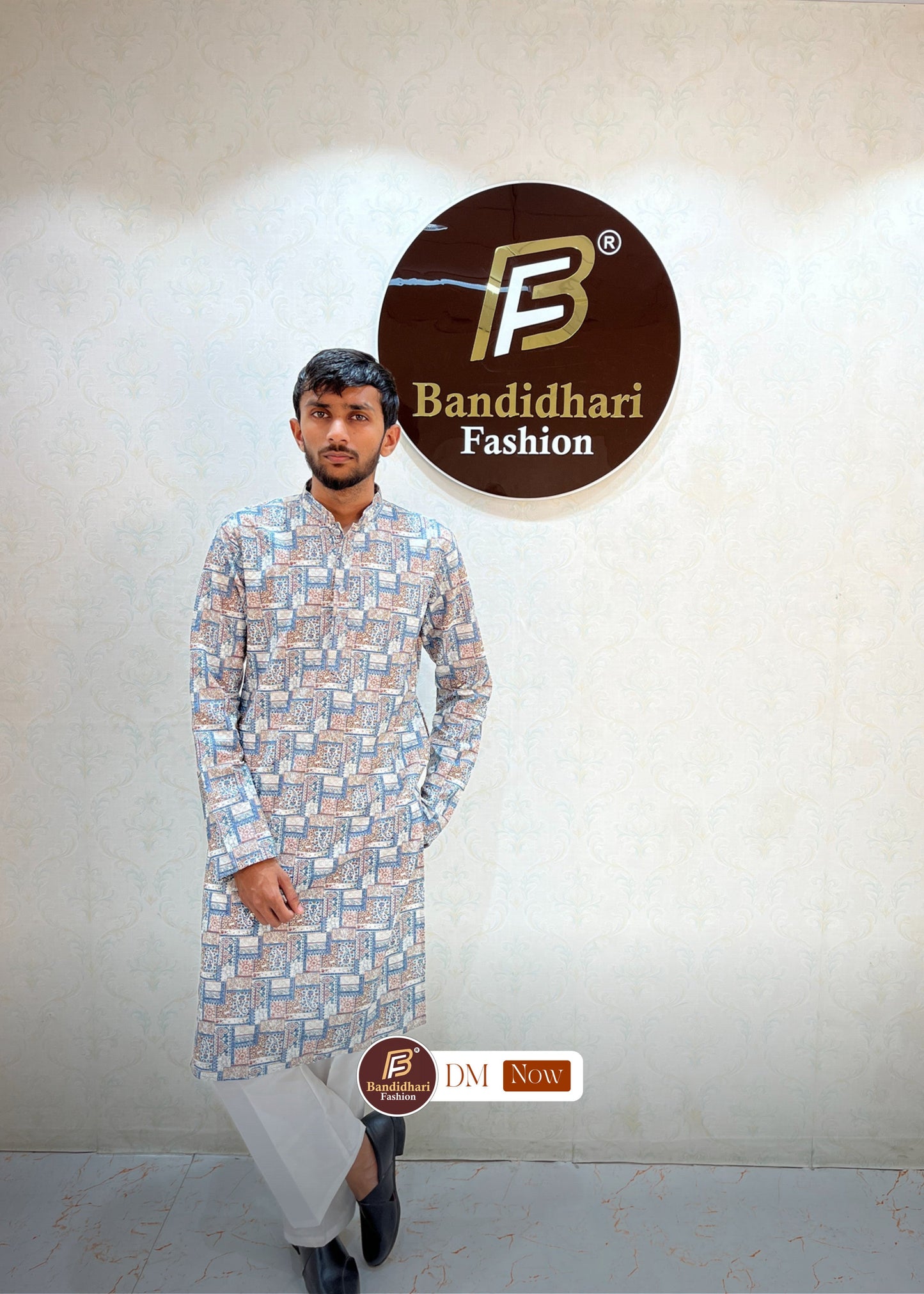 Men's Multicolor Printed and Lakhnavi Work Kurta in Rayon Cotton