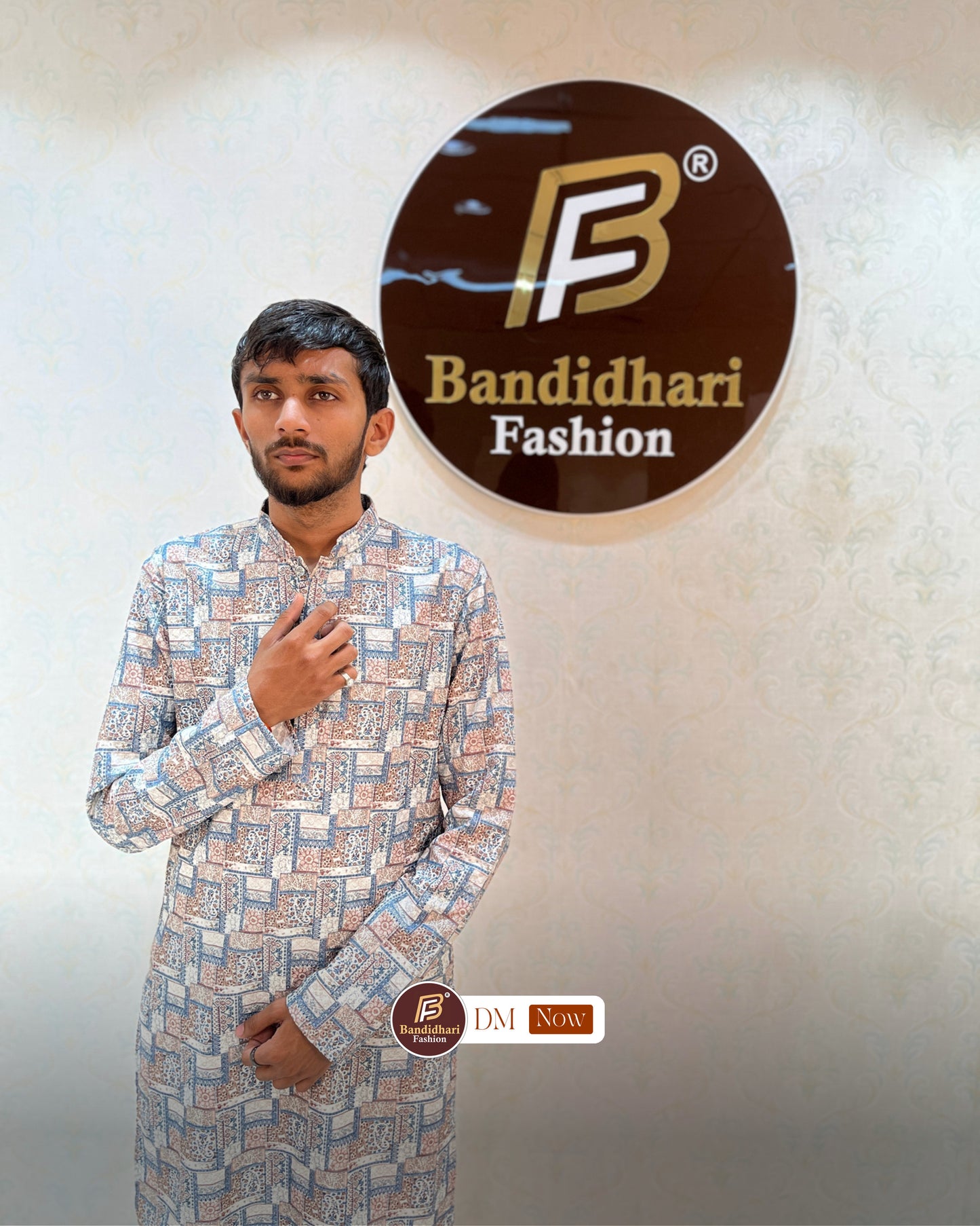 Men's Multicolor Printed and Lakhnavi Work Kurta in Rayon Cotton