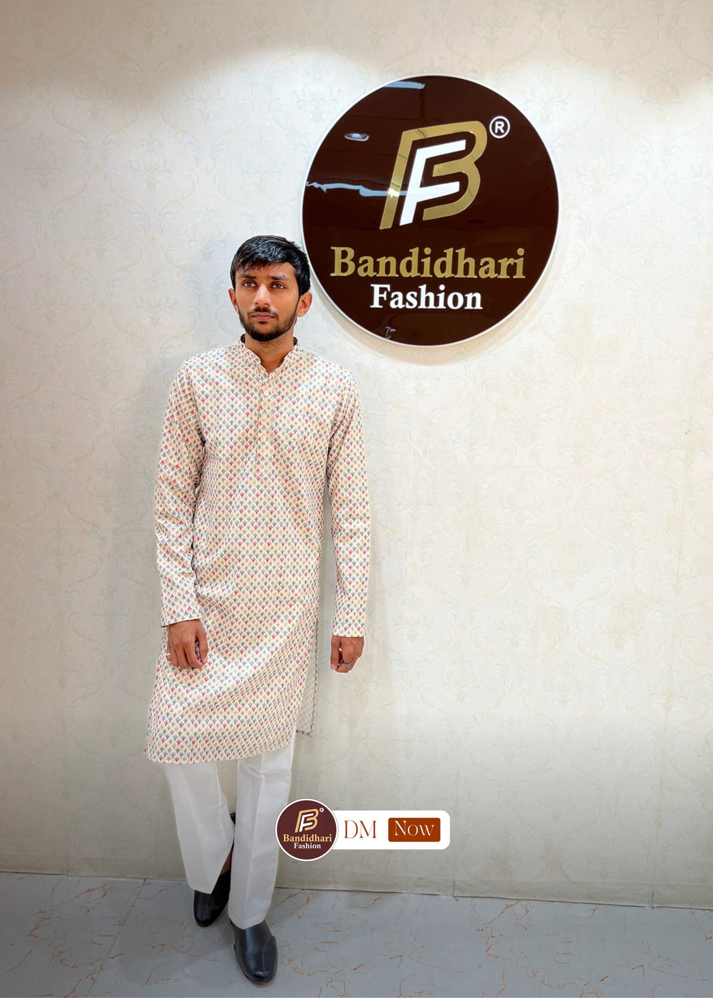 Men's Multicolor Printed and Lakhnavi Work Kurta in Rayon Cotton