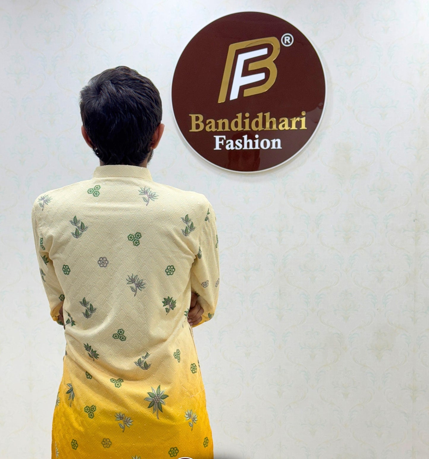 Men’s Cream & Mustard Yellow Floral Printed Kurta