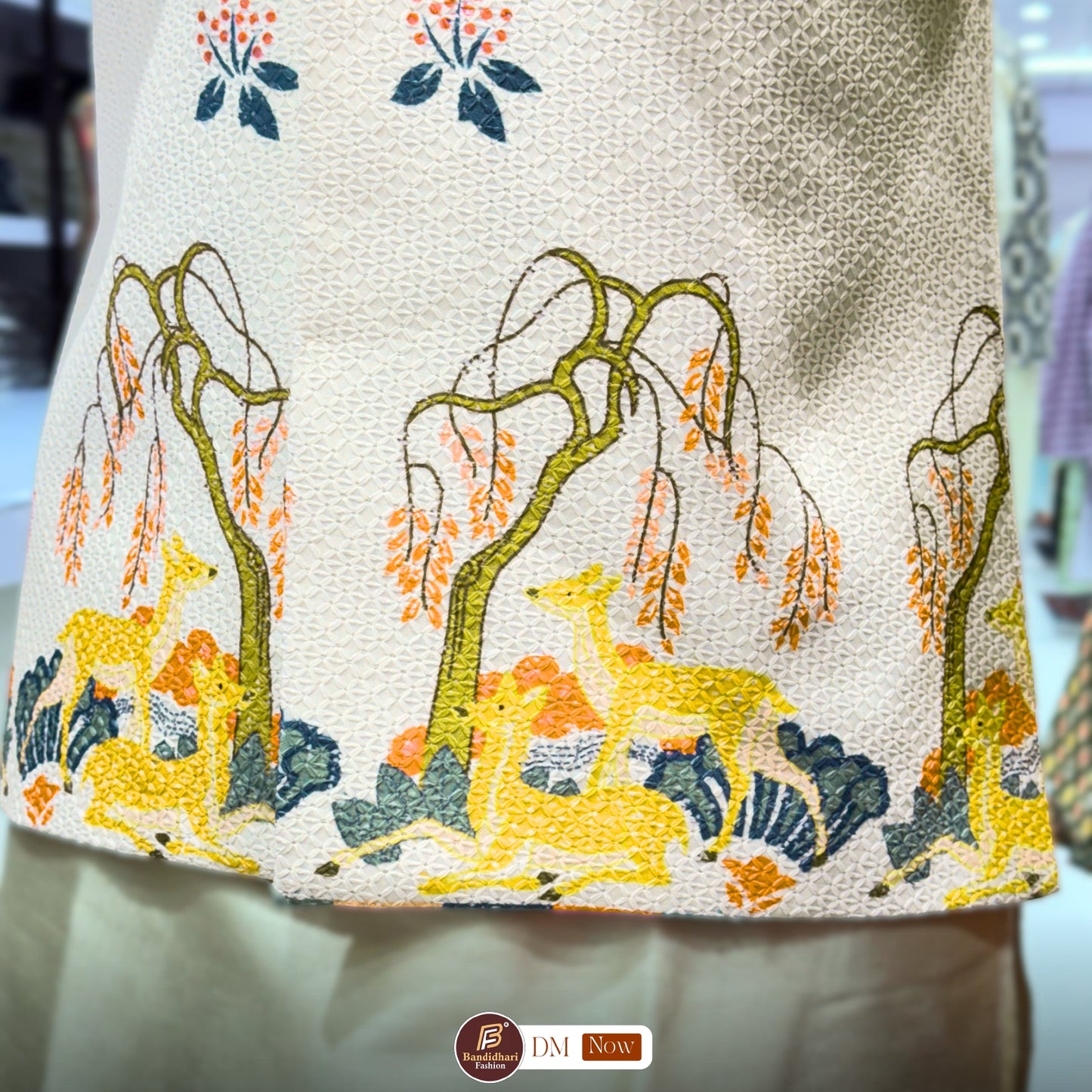Men Cream Color Party Wear Printed and Embroidered Work Cotton Blend Straight Koti Kurta set