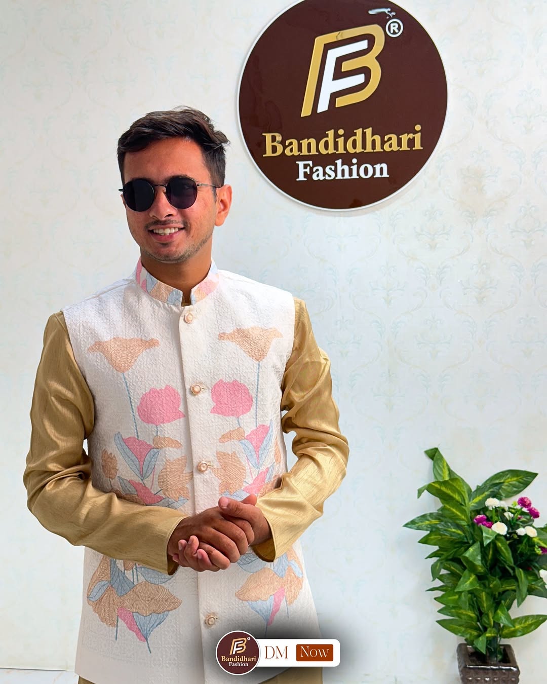 Men Cream Color Party Wear Printed and Embroidered Work Cotton Blend Straight Koti Kurta set