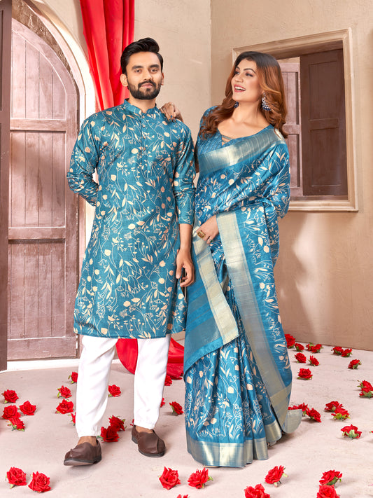 Best Beautiful Herbal Harmony Tussar Matching Couple Outfits