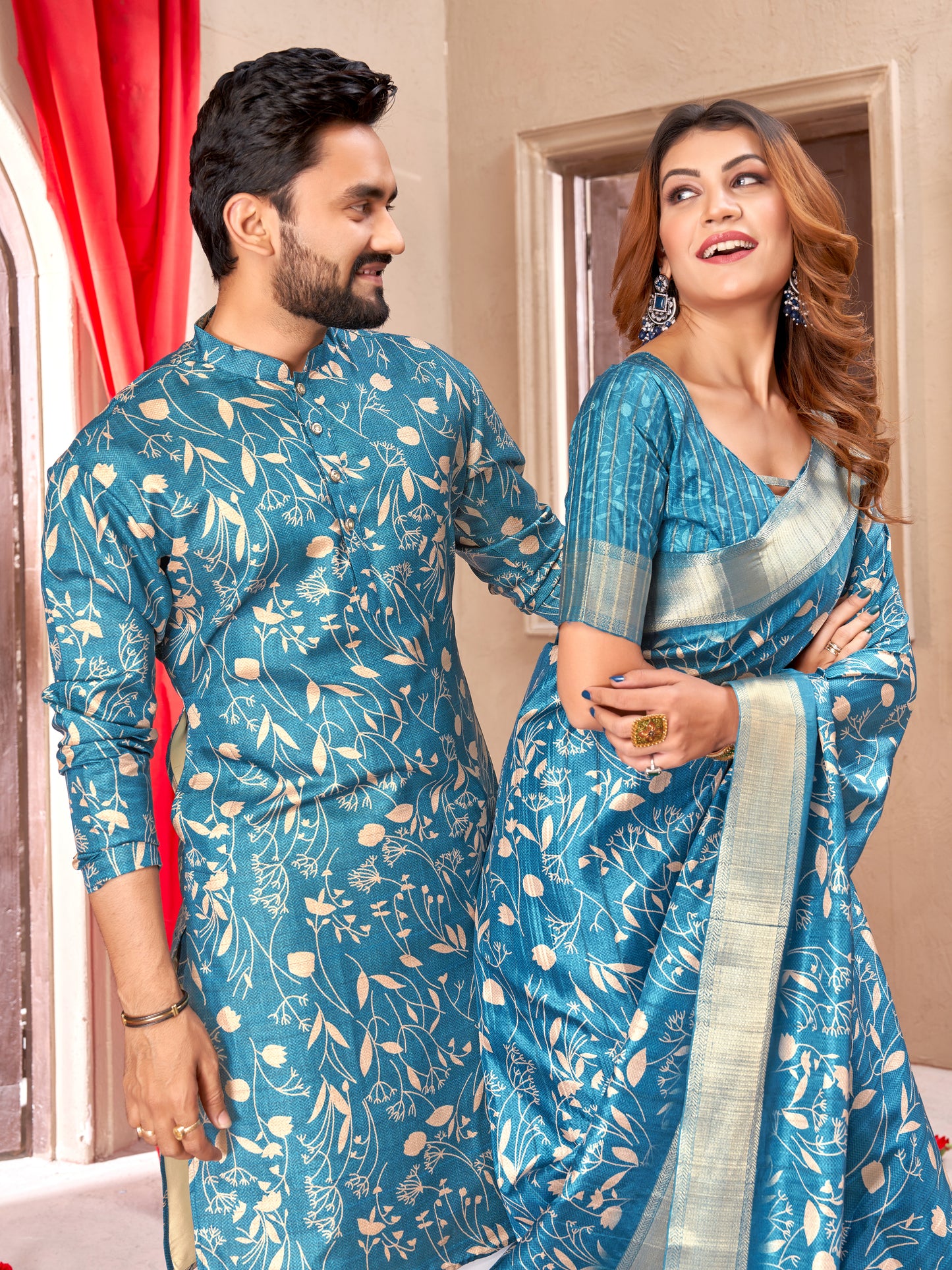 Best Beautiful Herbal Harmony Tussar Matching Couple Outfits