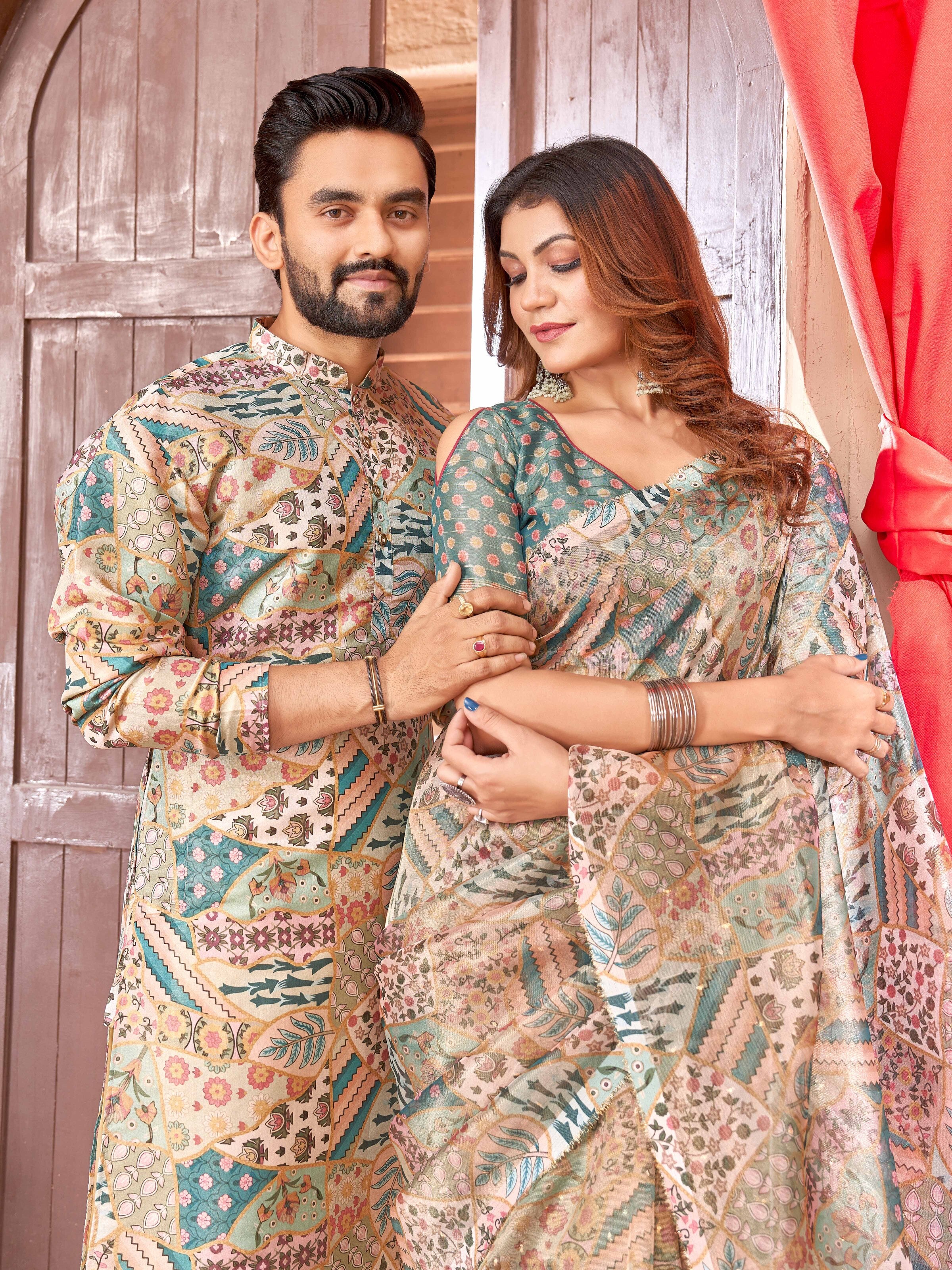 Matching Outfits for Couples Kurta Saree Sets Bandidhari Fashion