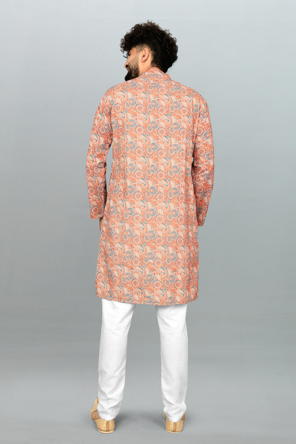 Men's Lucknowi Chikan Embroidered & Printed Cotton Blend Kurta