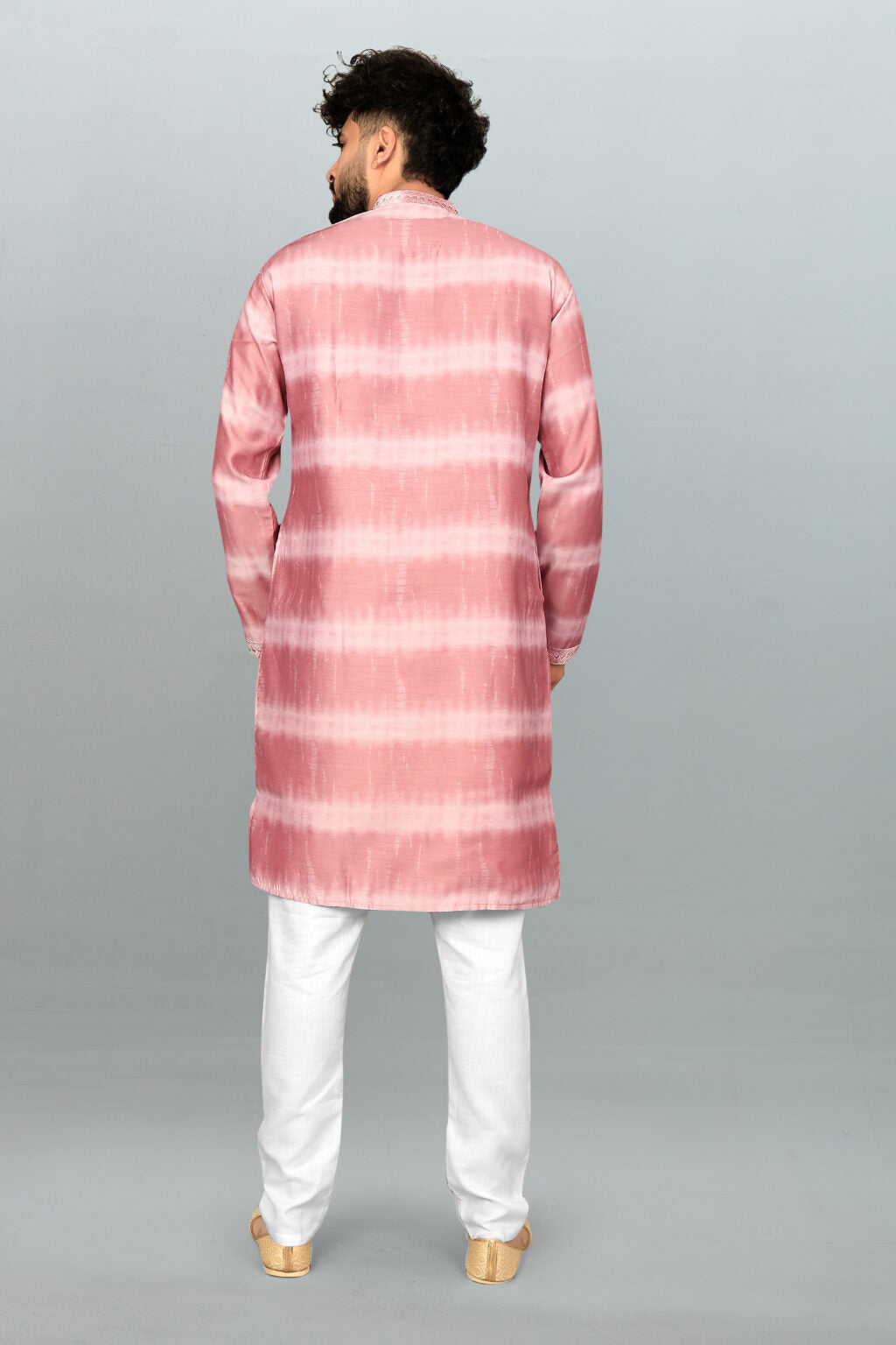 Men's Peach Roman Silk Kurta Pyjama & Dupatta Set