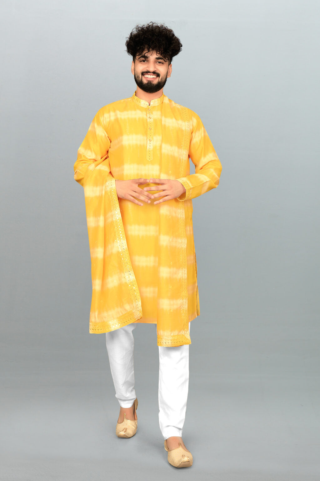 Men's Green Roman Silk Kurta Pyjama & Dupatta Set