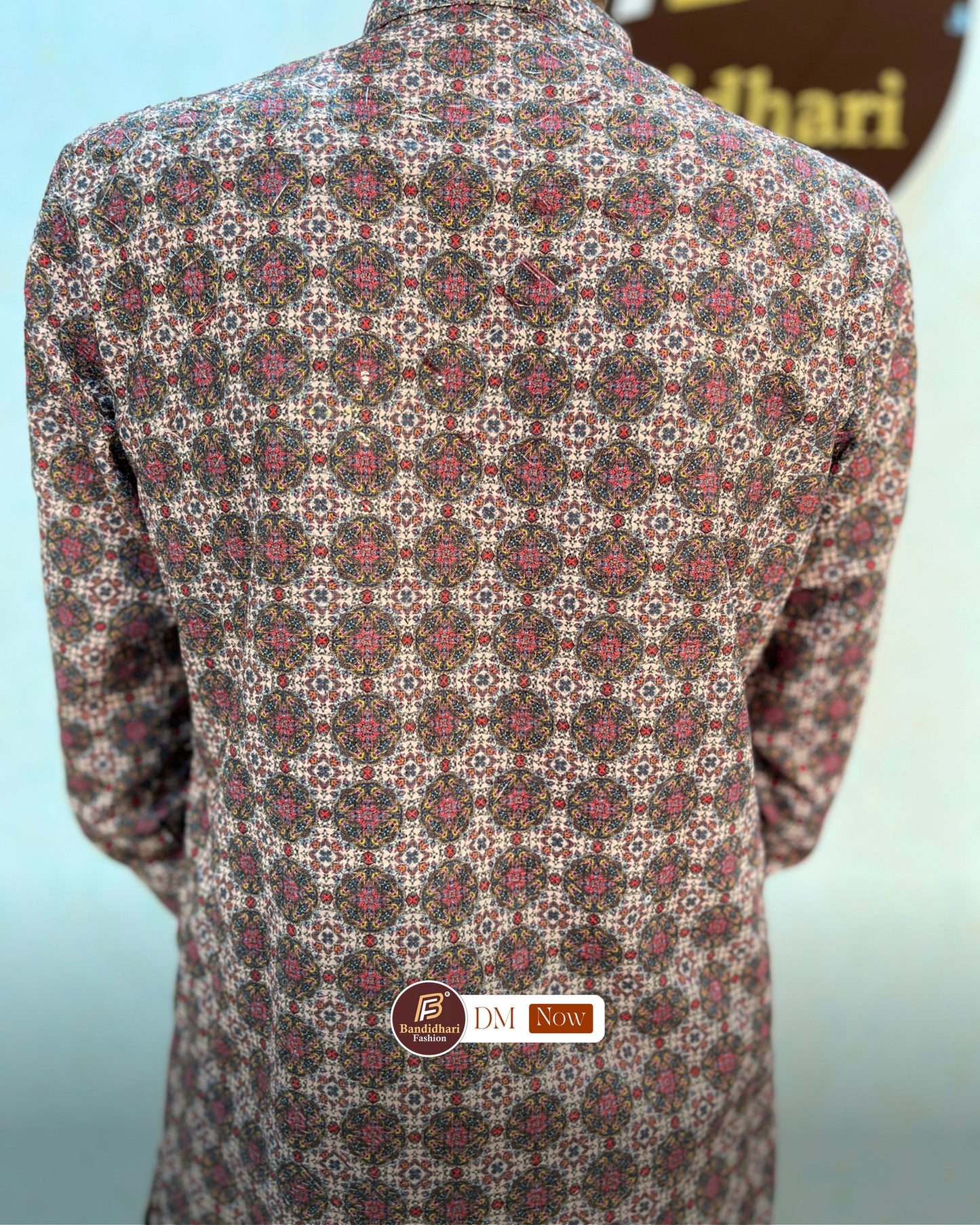 Men's Multicolor Printed and Lakhnavi Work Kurta in Rayon Cotton