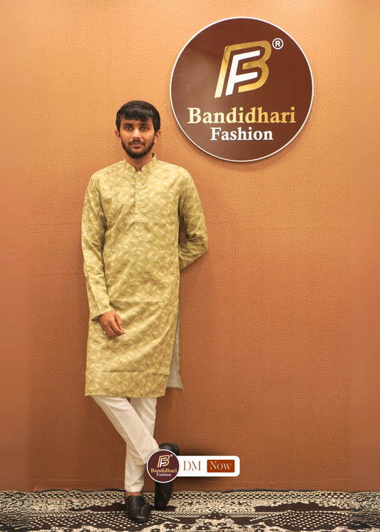 Men's mehndi Heavy Printed Poly Silk for luxurious comfort Kurta