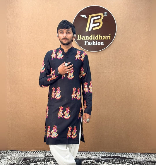 Men Navy Blue Embroidered Ethnic Kurta